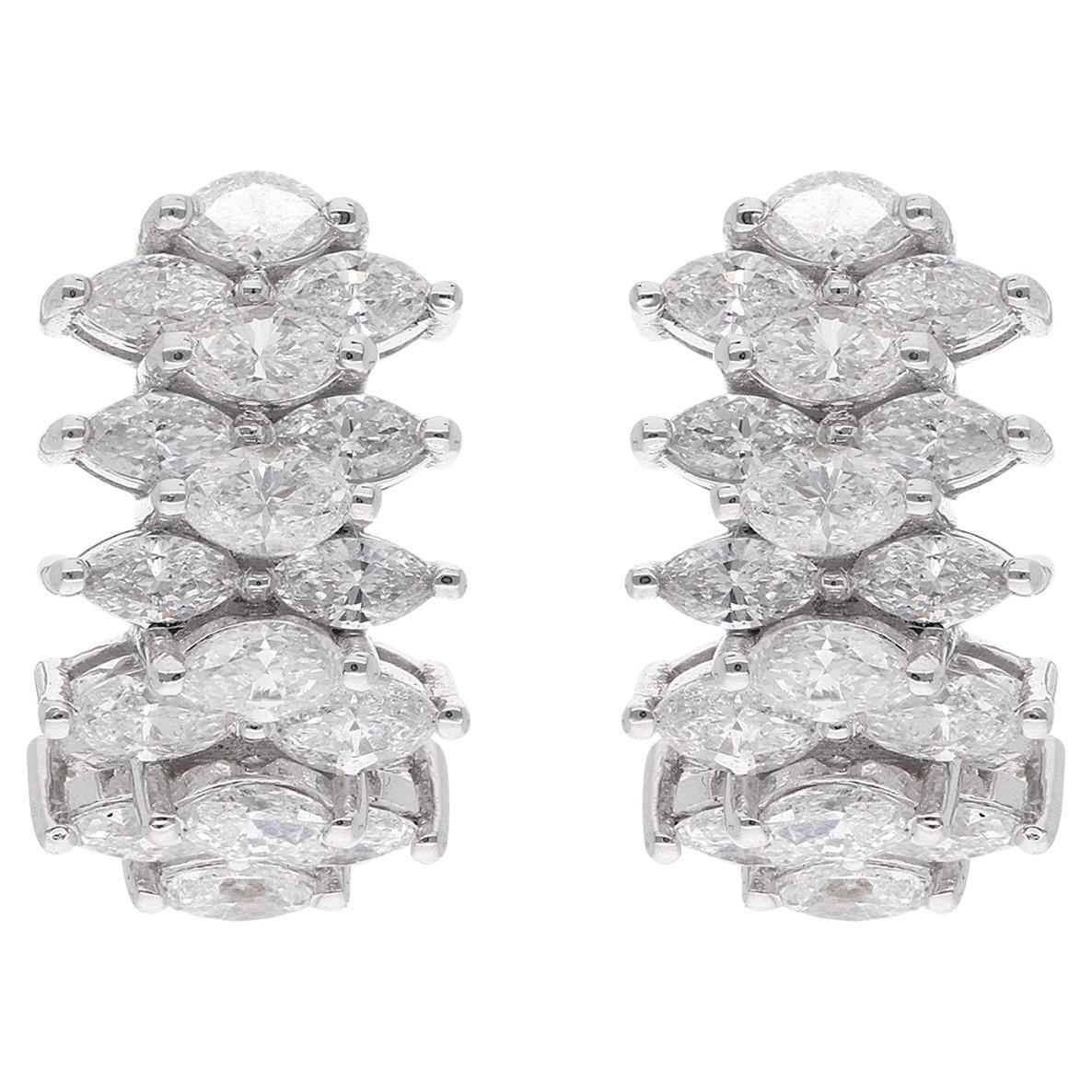 SI Clarity HI Color Marquise Diamond Huggie Hoop Earrings Or blanc 18 carats