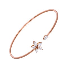 SI Clarity HI Color Marquise Diamond Minimalist Cuff Bracelet 14 Karat Rose Gold