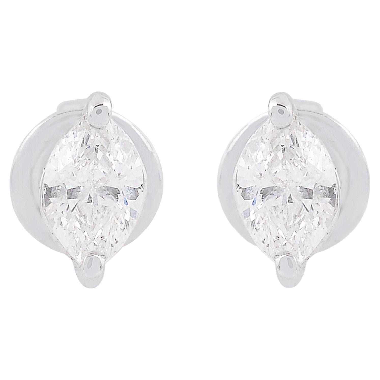 SI Clarity HI Color Marquise Diamond Stud Earrings 18 Karat White Gold Jewelry