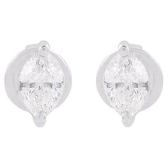 SI Clarity HI Color Marquise Diamond Stud Earrings 18 Karat White Gold Jewelry