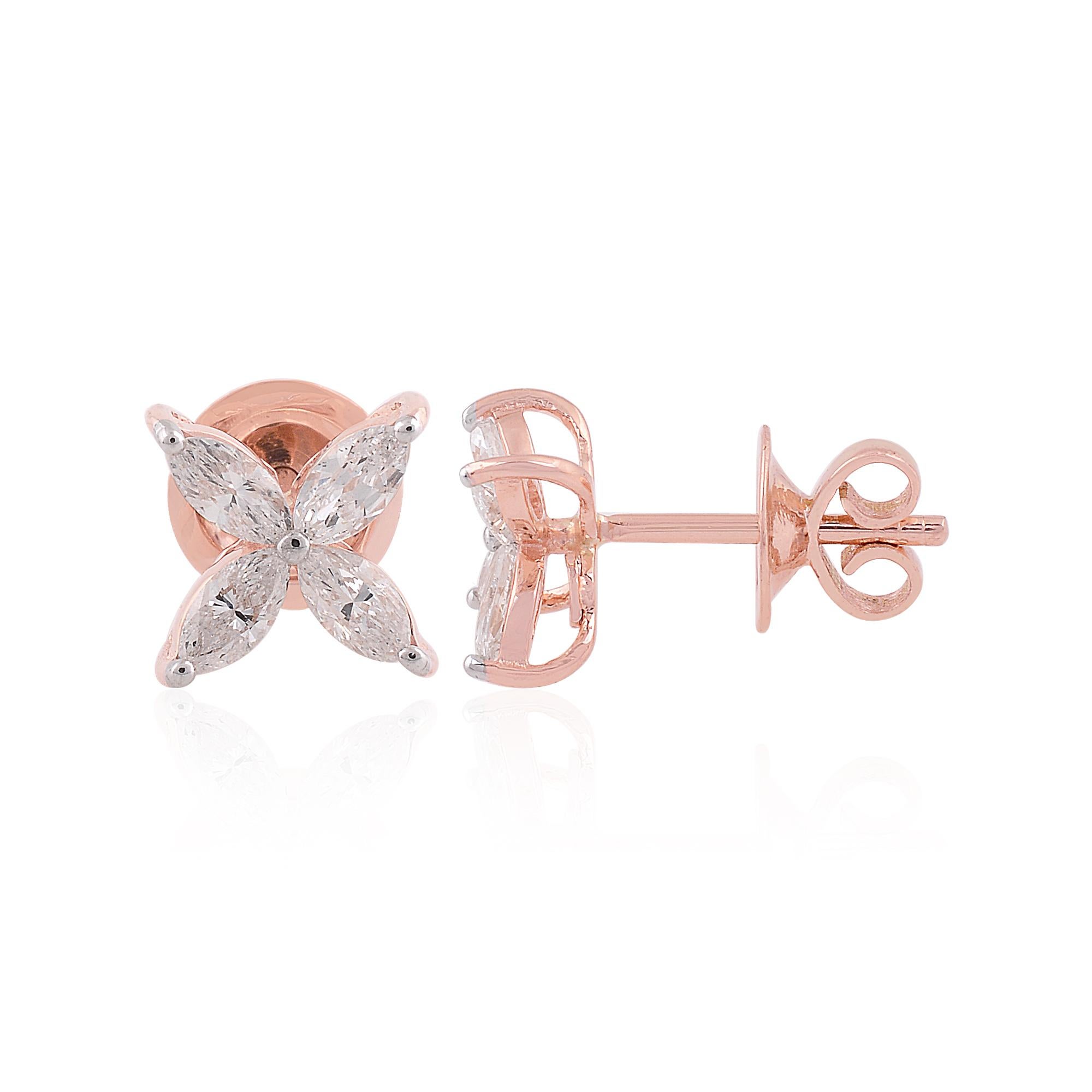 Modern SI Clarity HI Color Marquise Diamond Stud Earrings 18k Rose Gold Fine Jewelry For Sale