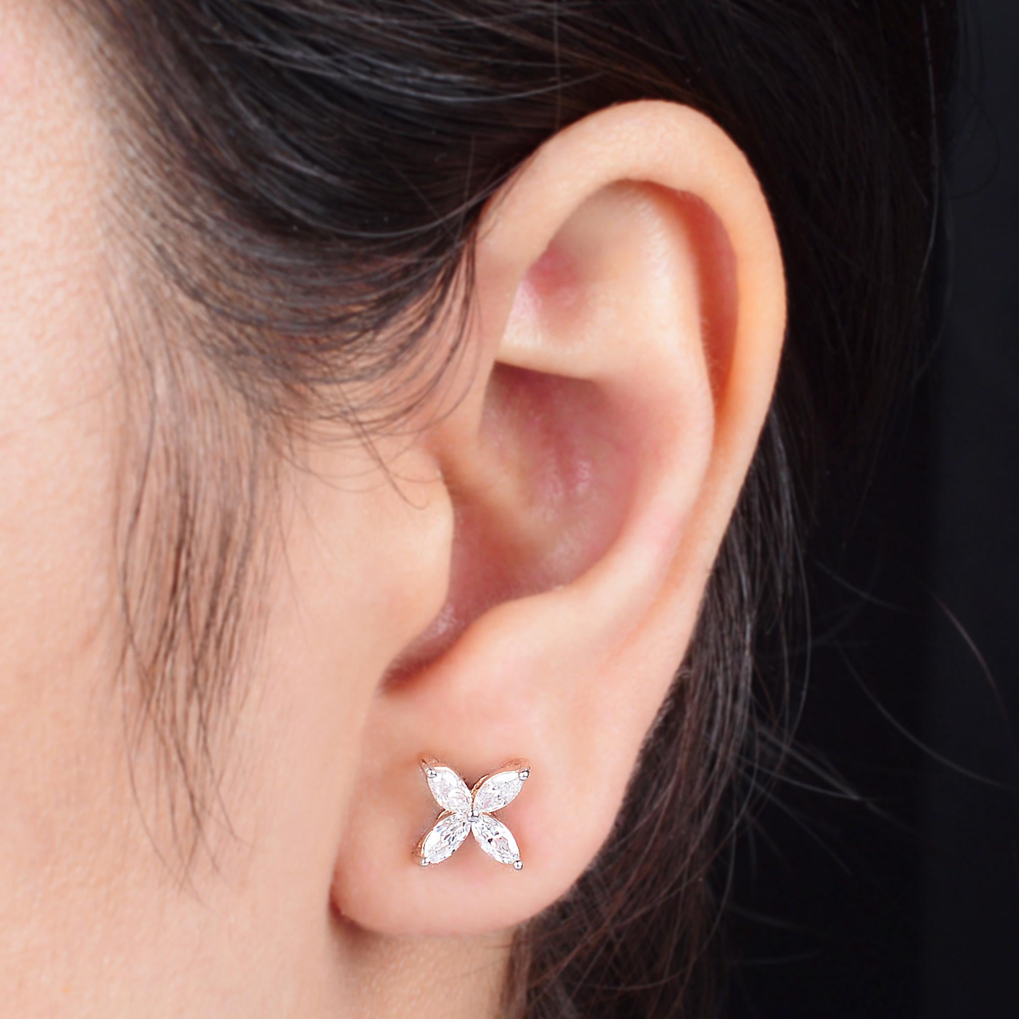 Marquise Cut SI Clarity HI Color Marquise Diamond Stud Earrings 18k Rose Gold Fine Jewelry For Sale