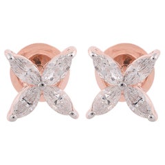 SI Clarity HI Color Marquise Diamond Stud Earrings 18k Rose Gold Fine Jewelry