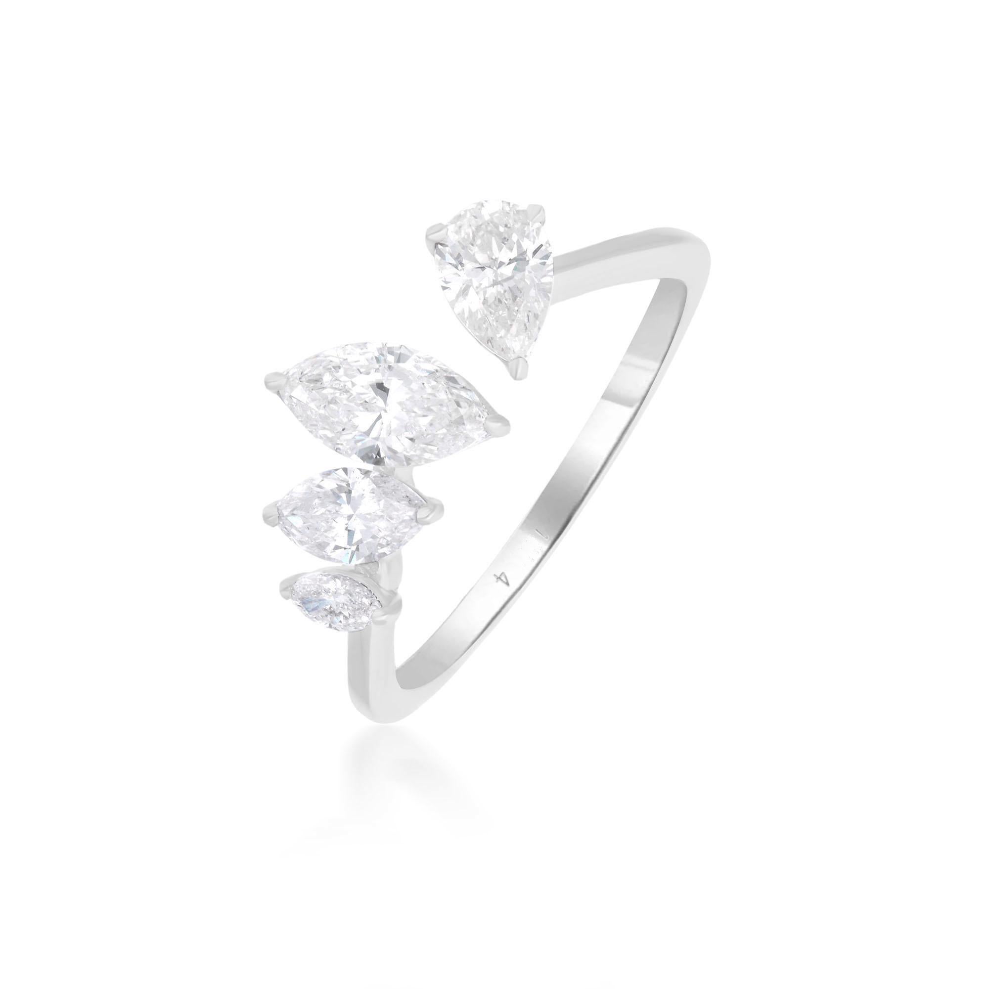 Women's SI Clarity HI Color Marquise Pear Diamond Cuff Ring 14 Karat White Gold Jewelry For Sale