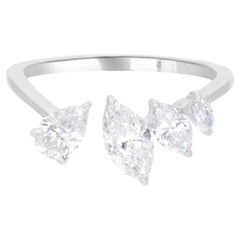 SI Clarity HI Color Marquise Pear Diamond Cuff Ring 14 Karat White Gold Jewelry