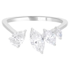 SI Clarity HI Color Marquise Pear Diamond Cuff Ring Gioielli in oro bianco 14 carati