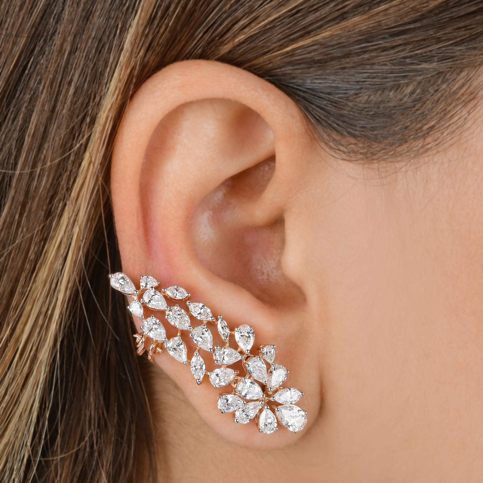 Modern SI Clarity HI Color Marquise Pear Diamond Ear Cuff Earrings 18 Karat Rose Gold For Sale