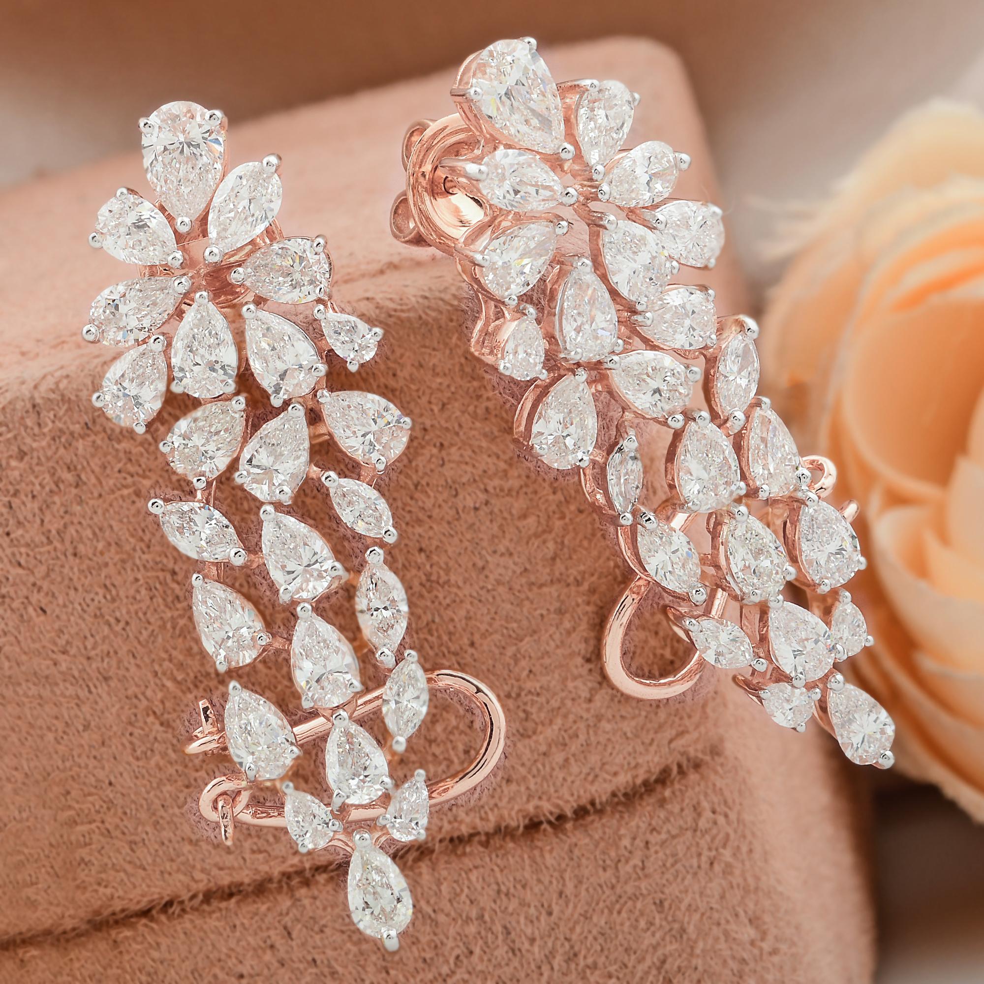 Modern SI Clarity HI Color Marquise Pear Diamond Ear Cuff Earrings 18 Karat Rose Gold For Sale