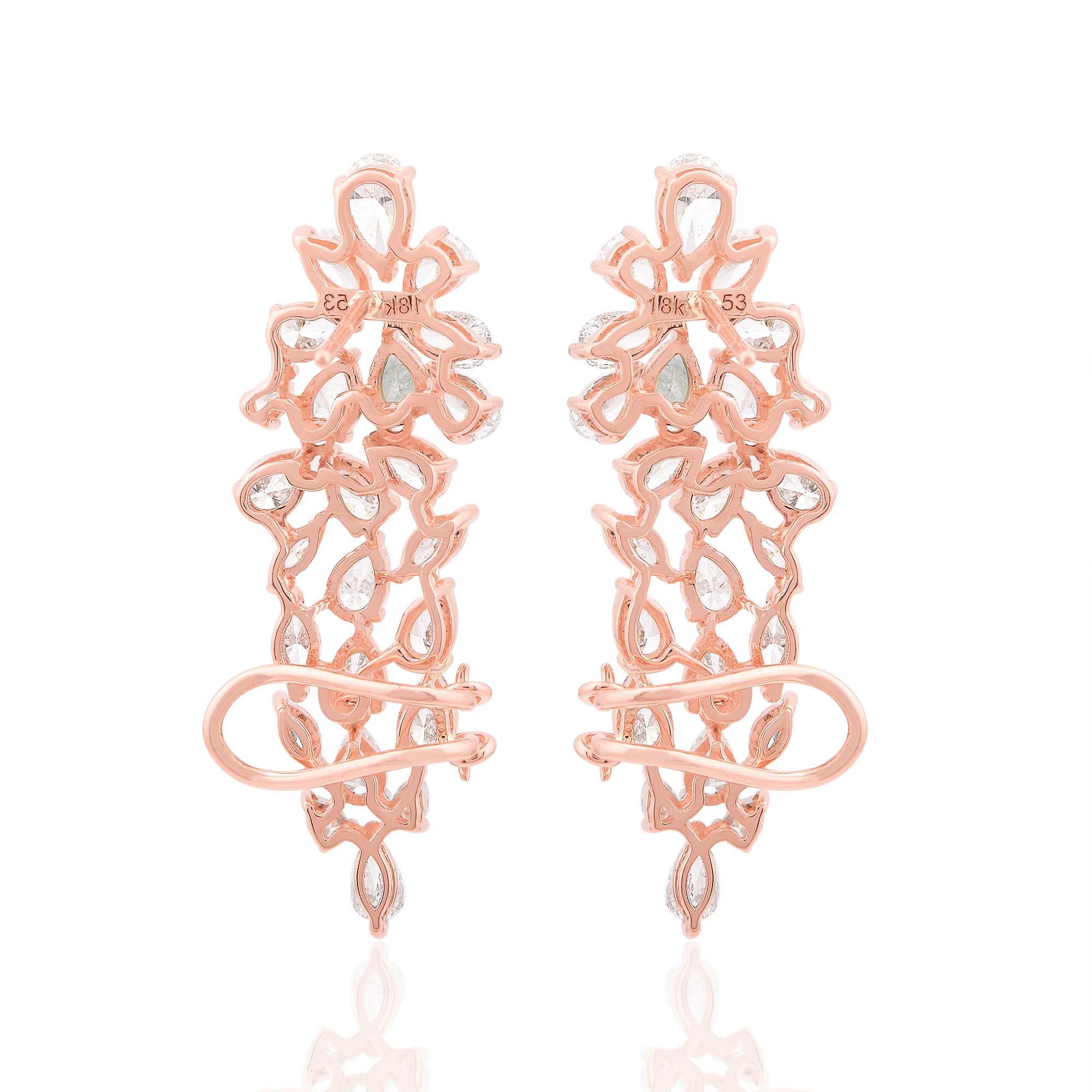 SI Clarity HI Color Marquise Pear Diamond Ear Cuff Earrings 18 Karat Rose Gold In New Condition For Sale In Diera, Dubai