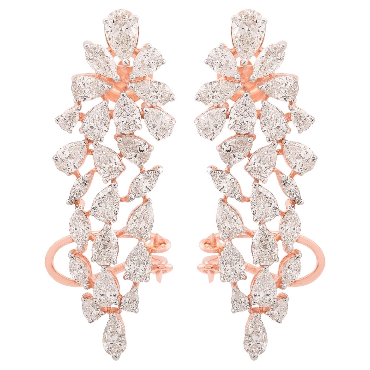 SI Claridad HI Color Diamante Marquesa Pera Pendientes Manguito Oro Rosa 18 Kilates