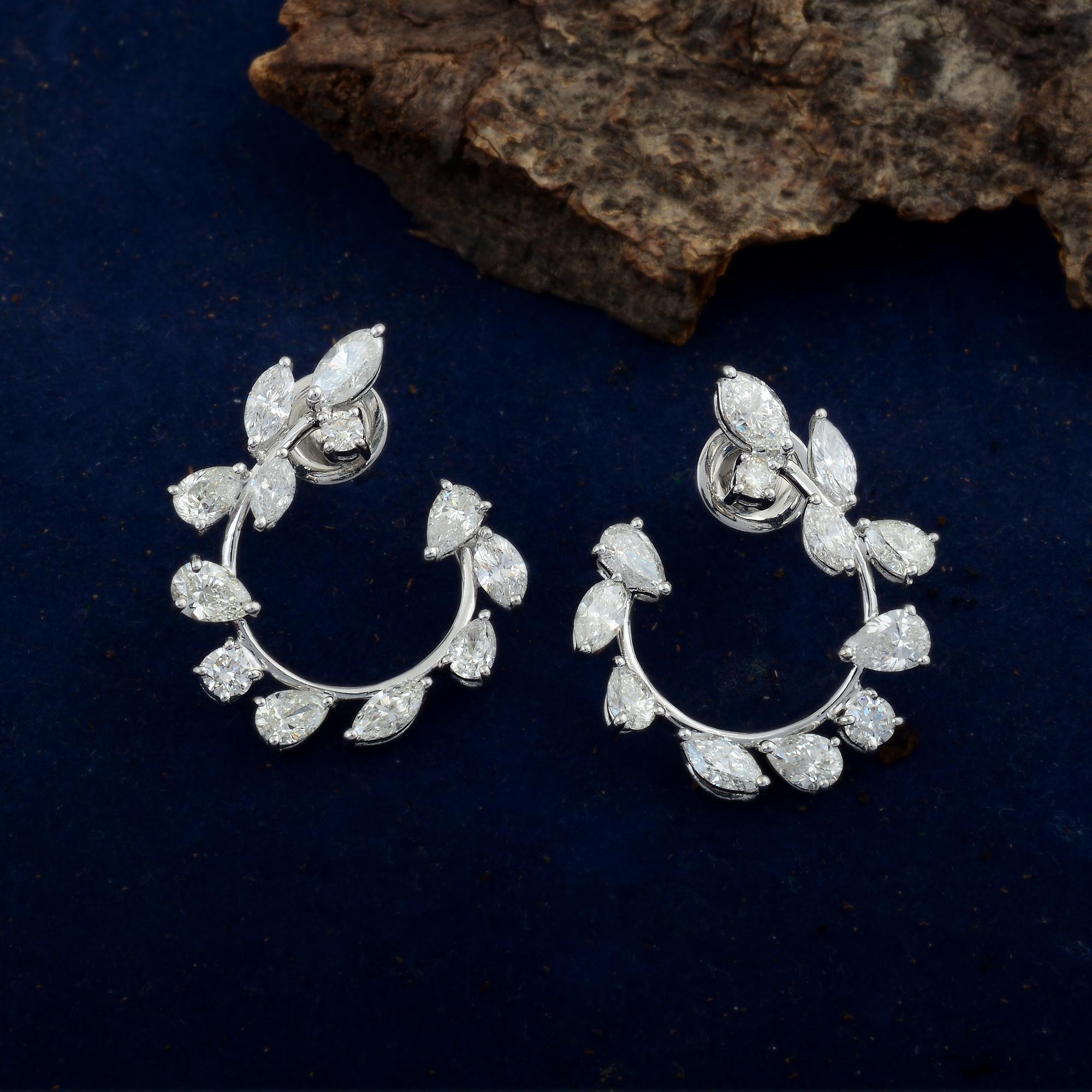 Modern SI Clarity HI Color Marquise Pear Diamond Fine Hoop Earrings 18 Karat White Gold For Sale
