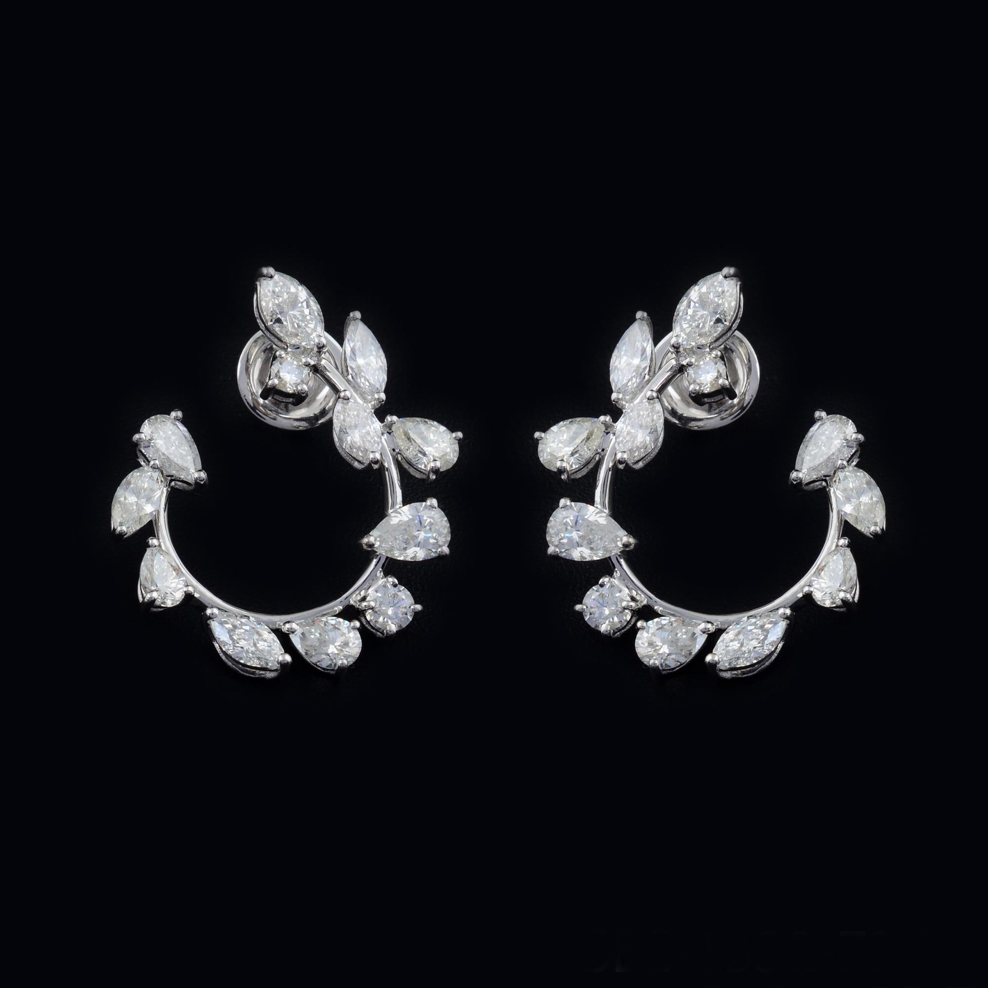 Women's SI Clarity HI Color Marquise Pear Diamond Fine Hoop Earrings 18 Karat White Gold For Sale