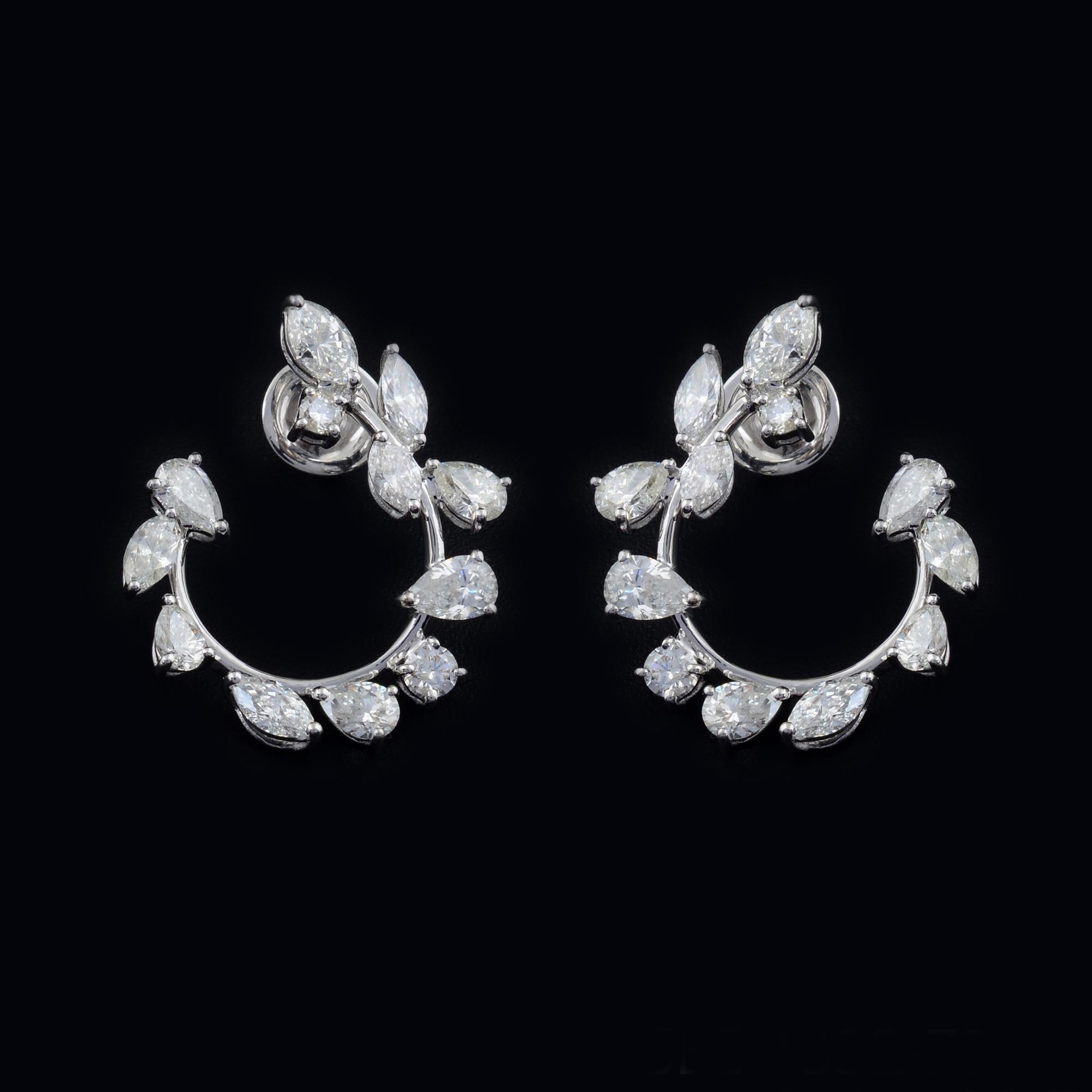 SI Clarity HI Color Marquise Pear Diamond Fine Hoop Earrings 18 Karat White Gold In New Condition For Sale In Diera, Dubai
