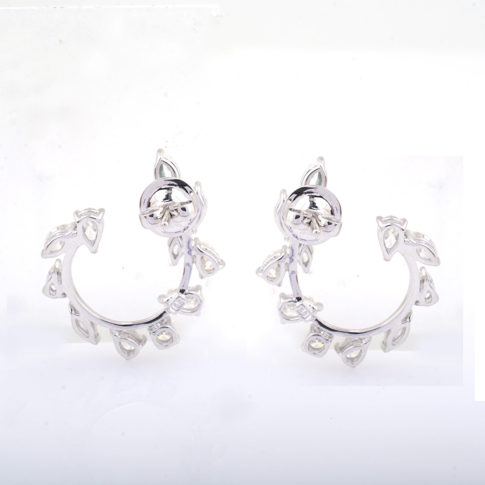 Women's SI Clarity HI Color Marquise Pear Diamond Fine Hoop Earrings 18 Karat White Gold For Sale