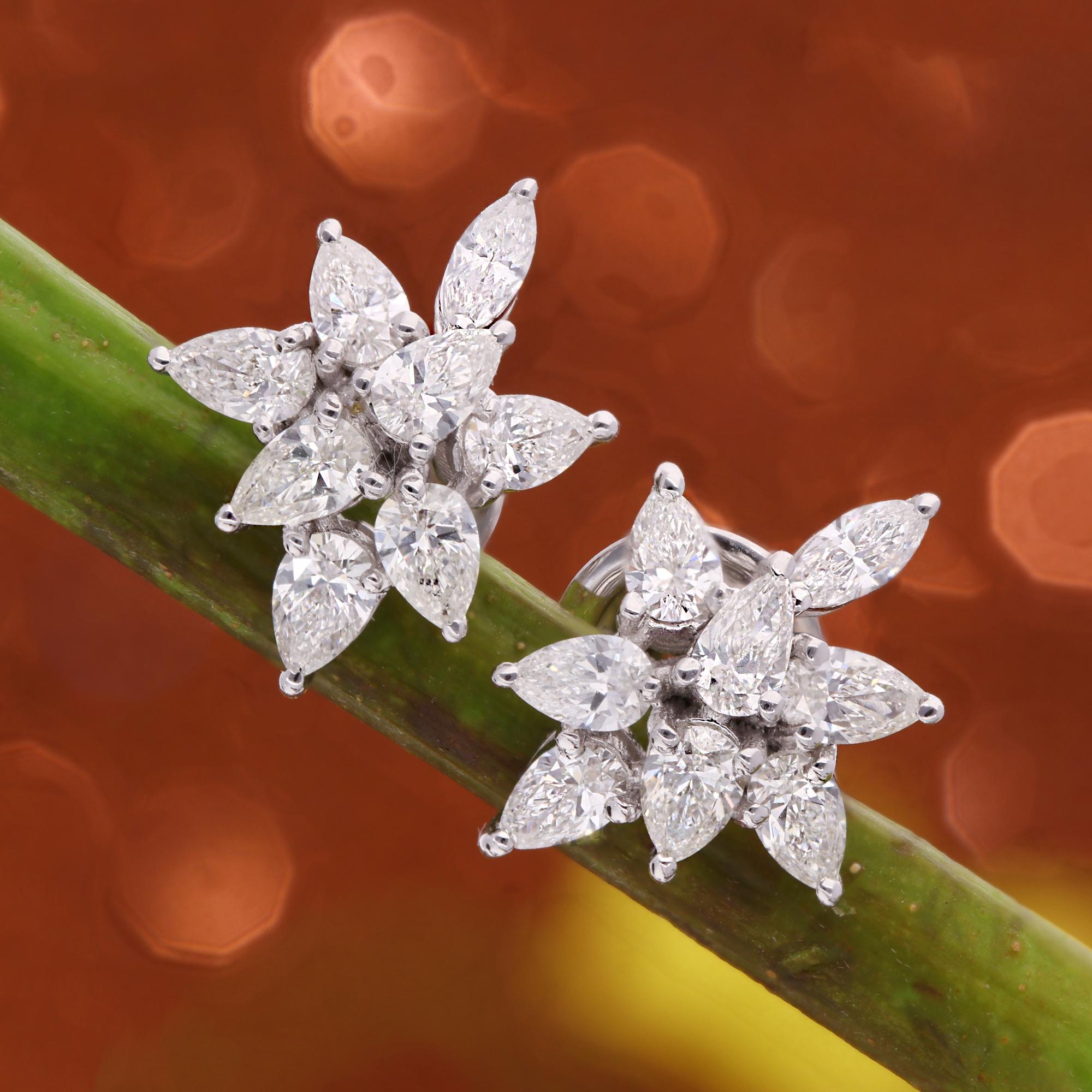 Modern SI Clarity HI Color Marquise Pear Diamond Fine Stud Earrings 18 Karat White Gold For Sale