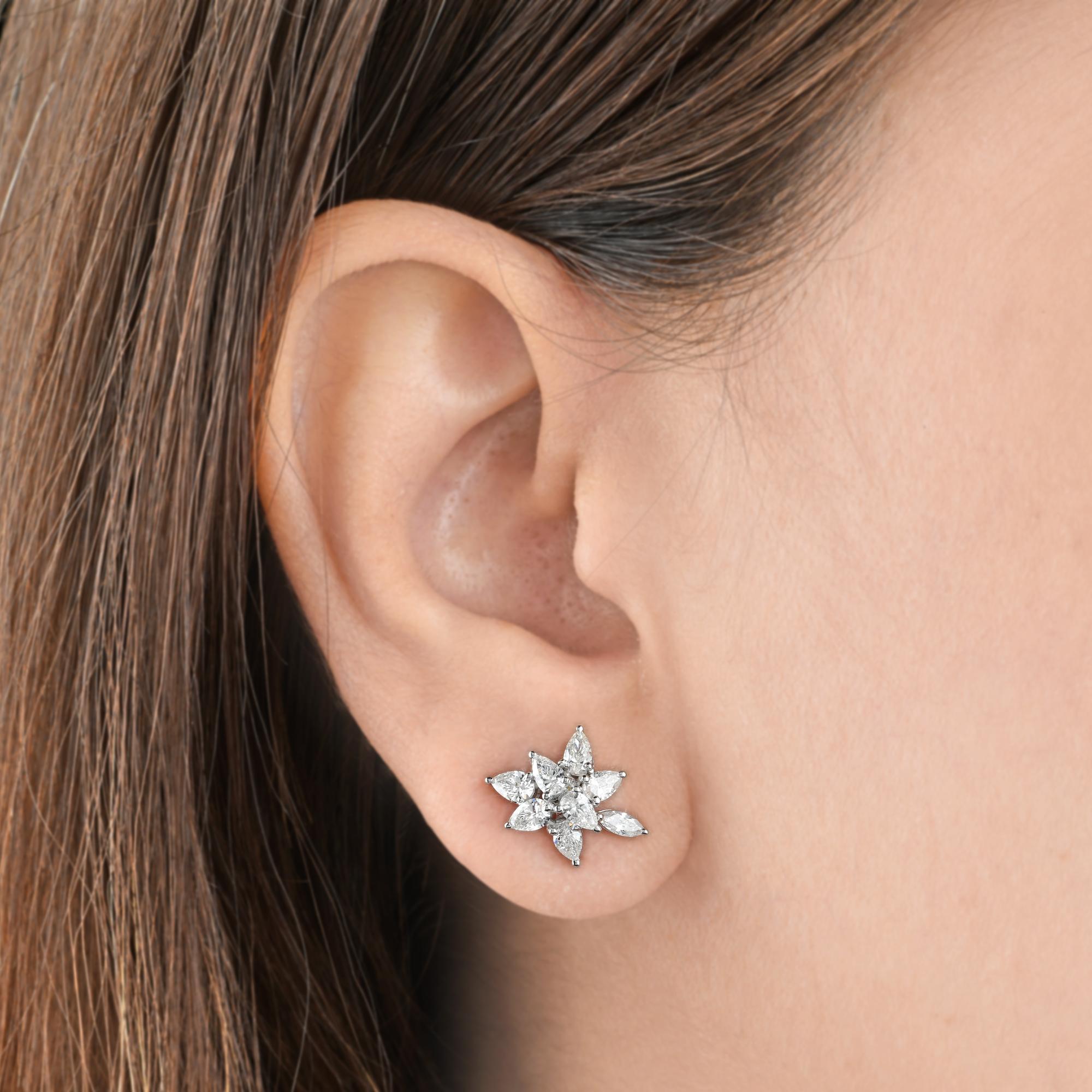SI Clarity HI Color Marquise Pear Diamond Fine Stud Earrings 18 Karat White Gold In New Condition For Sale In Diera, Dubai