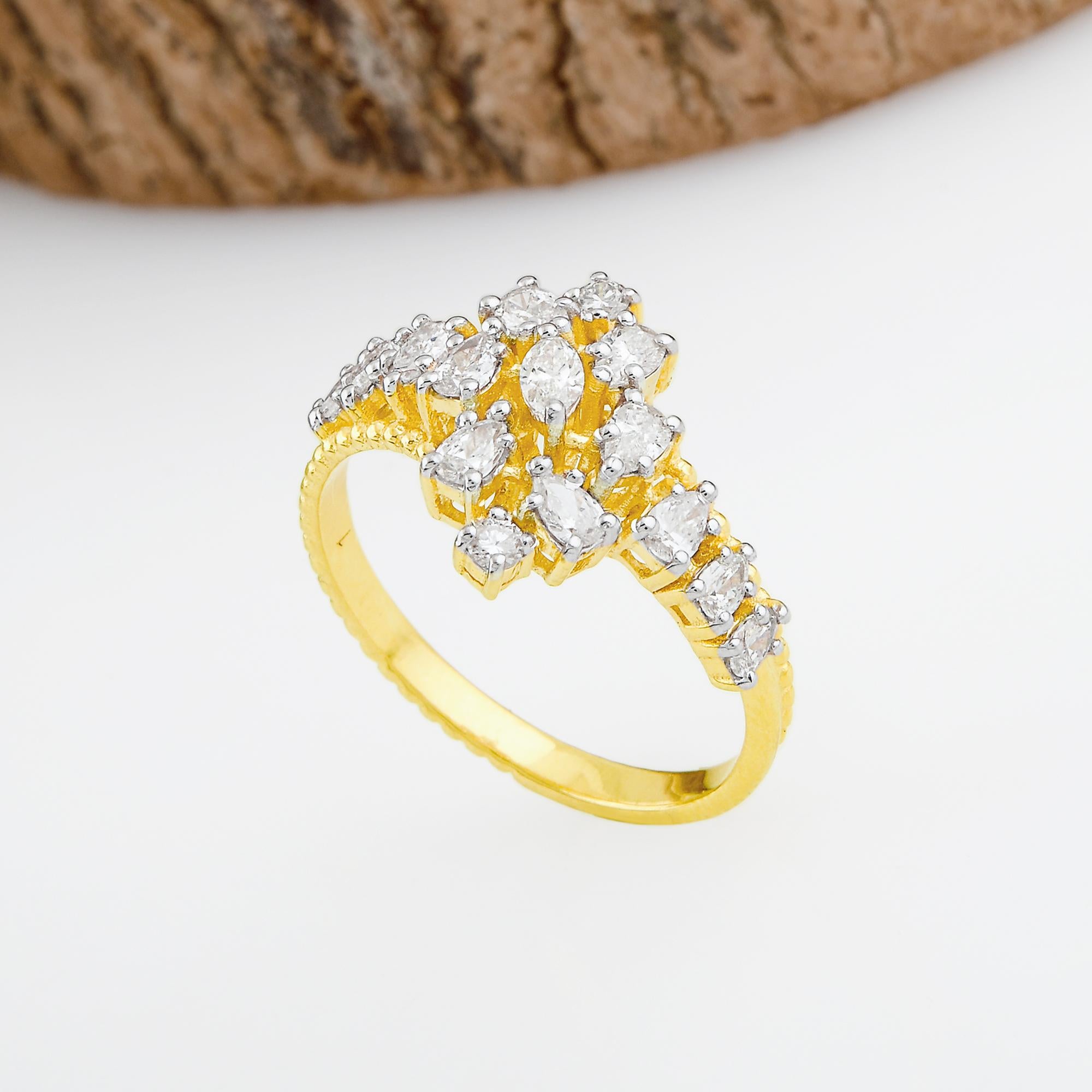 For Sale:  SI Clarity HI Color Marquise Pear Diamond Promise Ring 18 Karat Yellow Gold 5