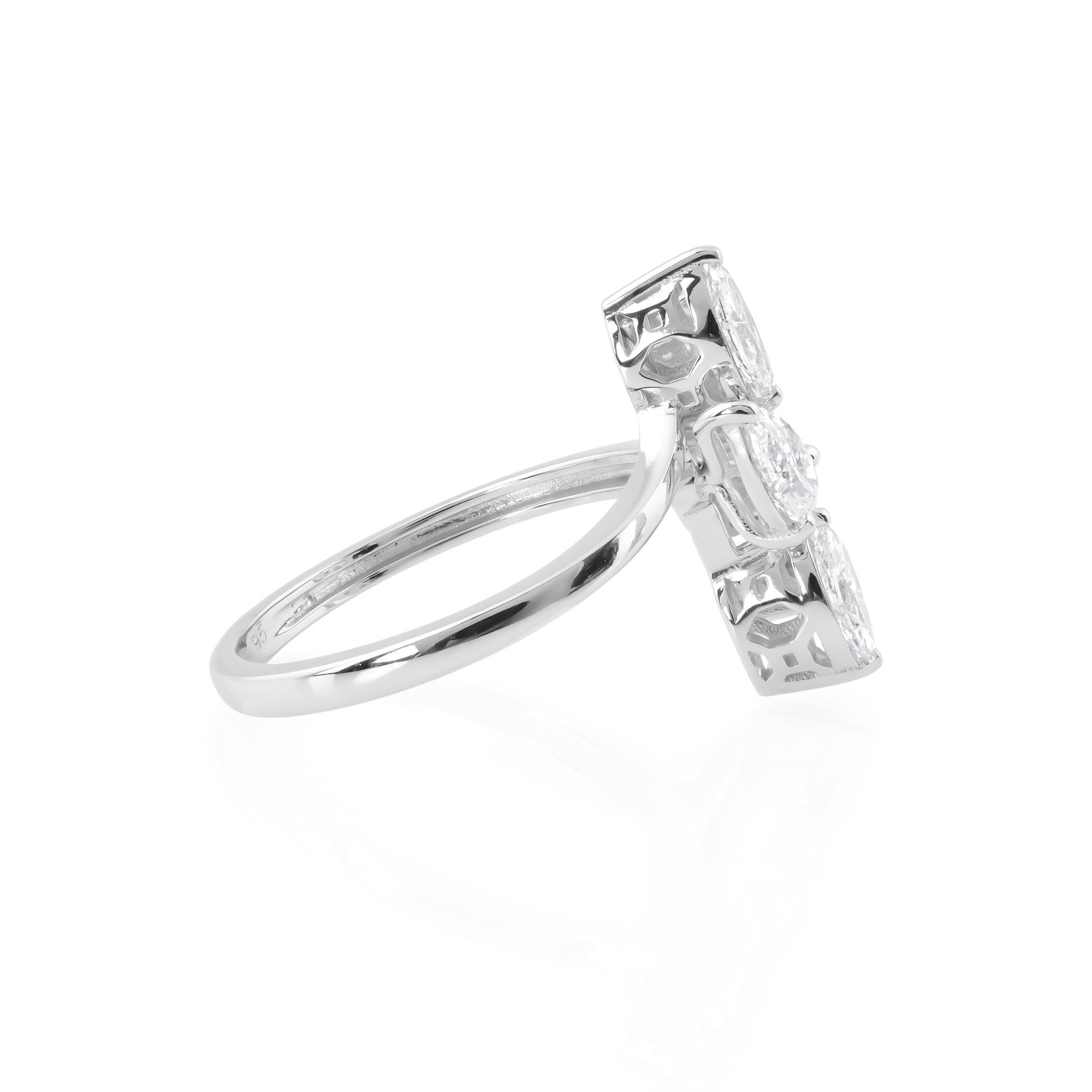 Modern SI Clarity HI Color Marquise & Pear Diamond Ring 14 Karat White Gold Jewelry For Sale
