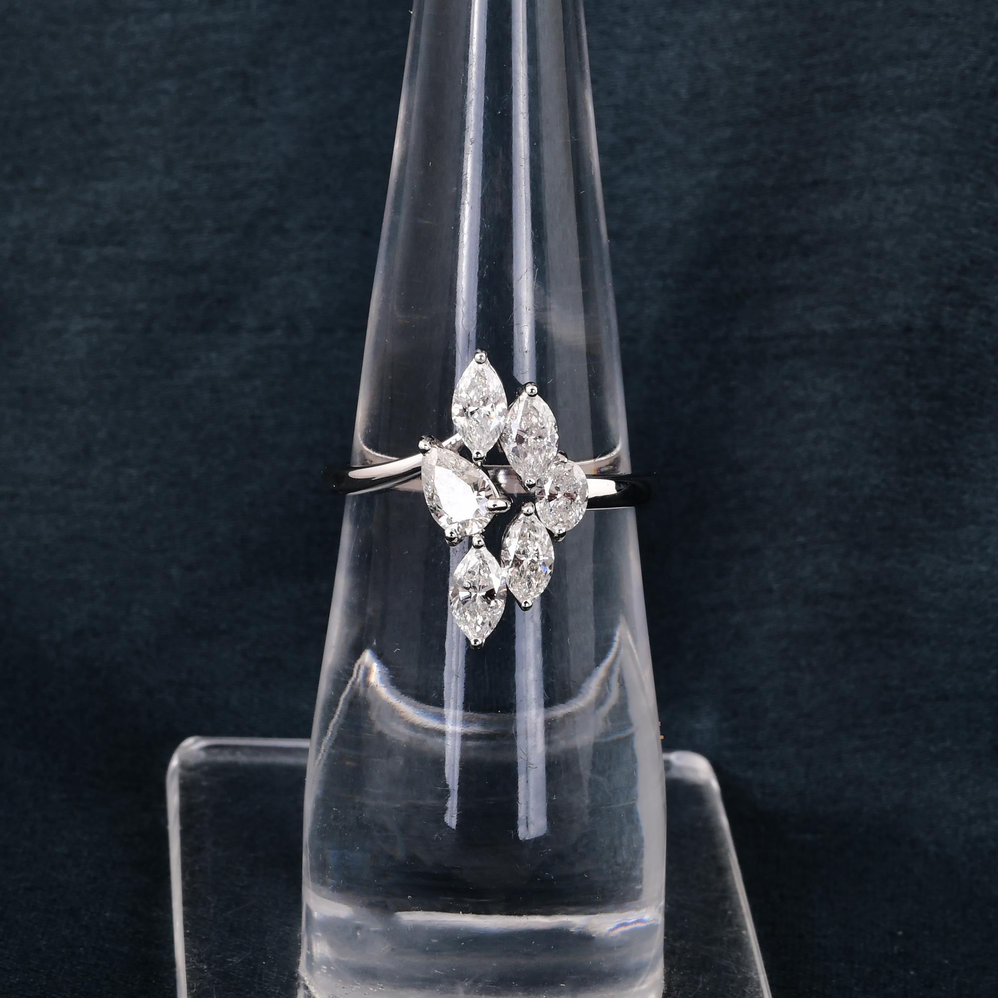 Marquise Cut SI Clarity HI Color Marquise & Pear Diamond Ring 14 Karat White Gold Jewelry For Sale