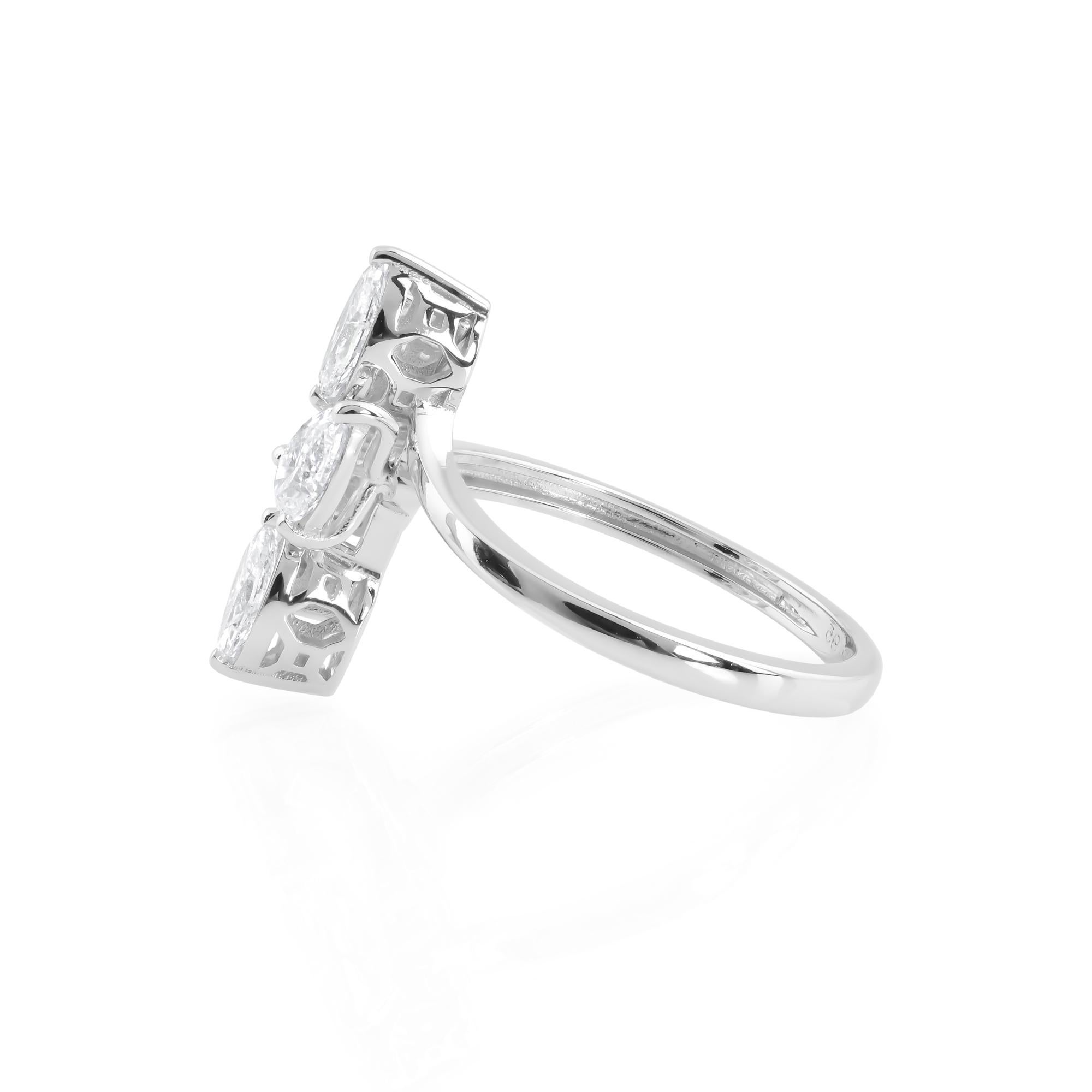 SI Clarity HI Color Marquise & Pear Diamond Ring 14 Karat White Gold Jewelry In New Condition For Sale In Diera, Dubai