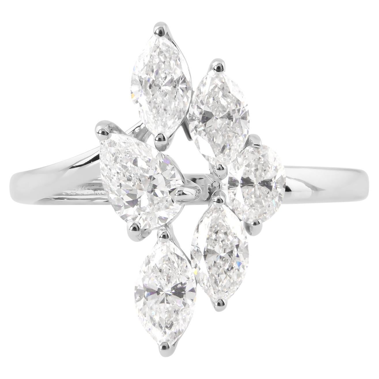 SI Claridad HI Color Anillo de diamantes marquesa y pera Joyas de oro blanco de 14 quilates
