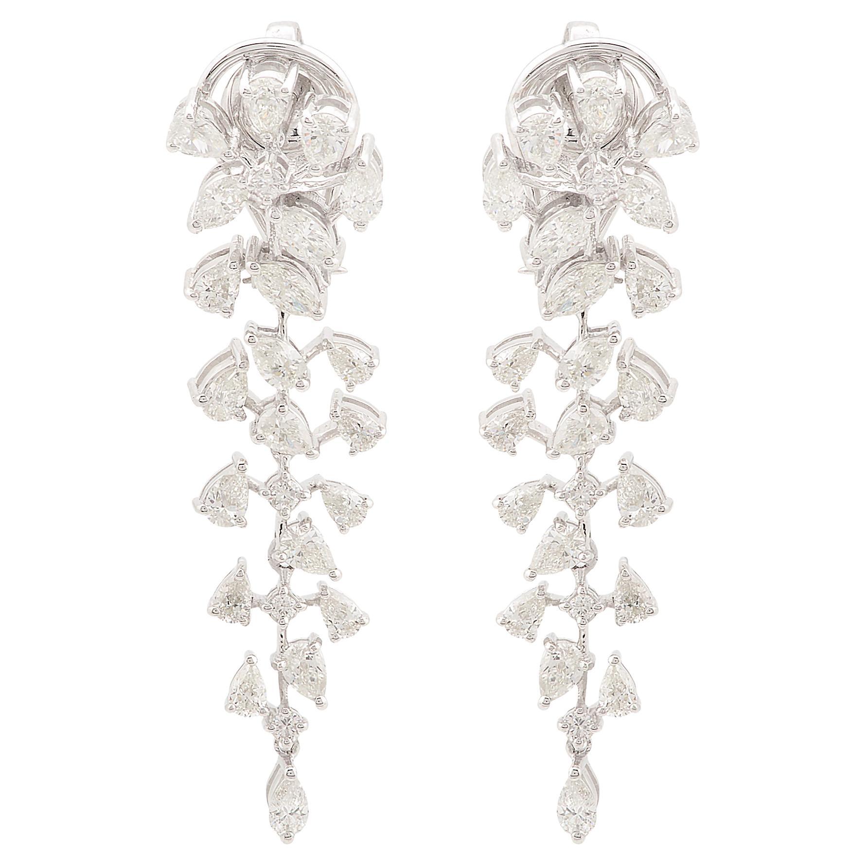 SI Clarity HI Color Marquise Pear Round Diamond Dangle Earrings 14k White Gold