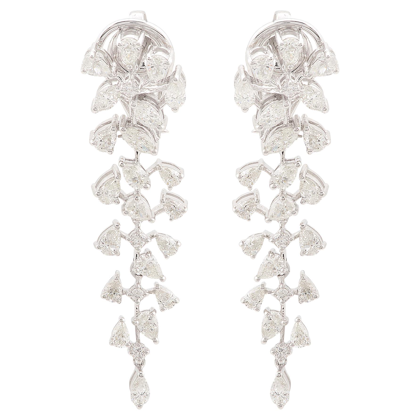 SI Clarity HI Color Marquise Pear Round Diamond Dangle Orecchini in oro bianco 14 ct.