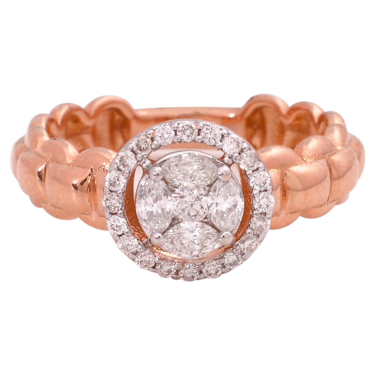 SI Clarity HI Color Marquise Round Diamond Band Ring 18 Karat Rose Gold Jewelry
