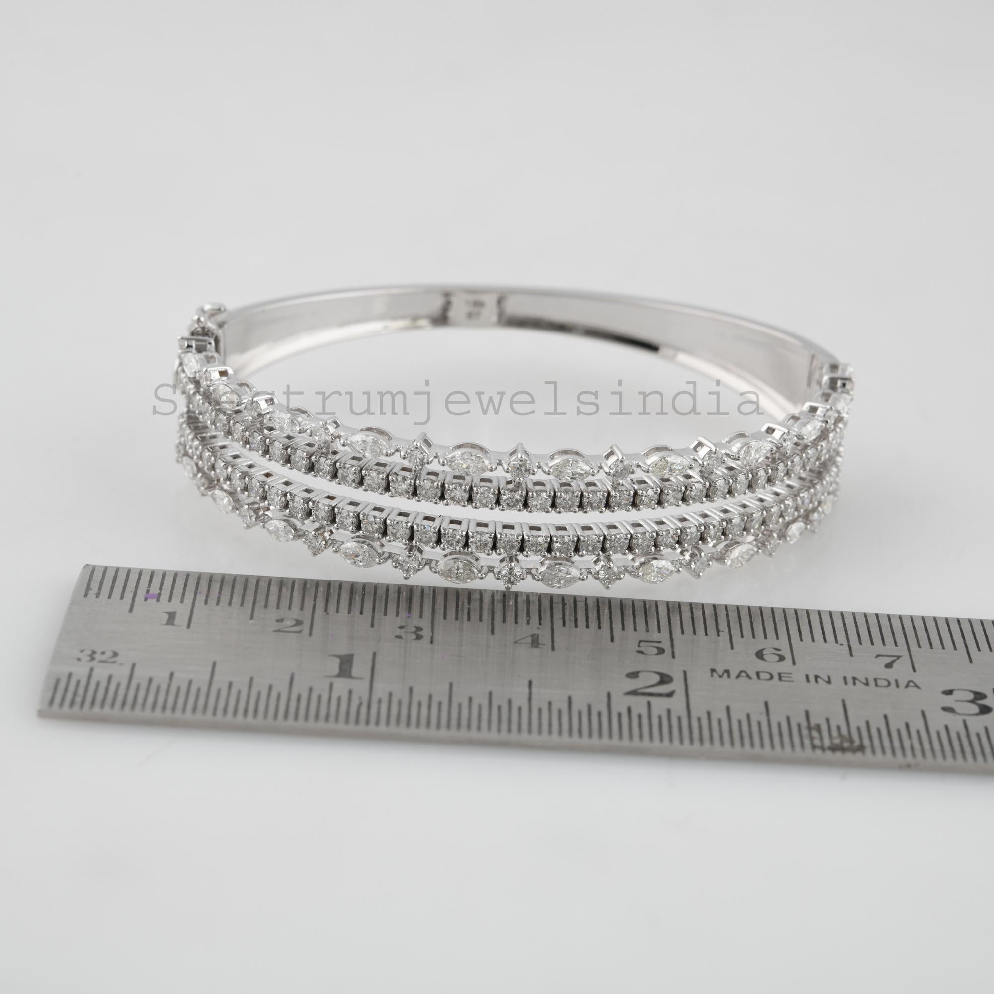 Women's SI Clarity HI Color Marquise Round Diamond Bangle Bracelet 18 Karat White Gold For Sale
