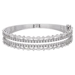 Bracelet jonc en or blanc 18 carats avec diamants ronds de couleur marquise SI Clarity