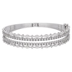 SI Clarity HI Color Marquise Round Diamond Bangle Bracelet 18 Karat White Gold