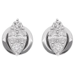 SI Clarity HI Color Marquise Round Diamond Stud Earsings 14 Karat White Gold