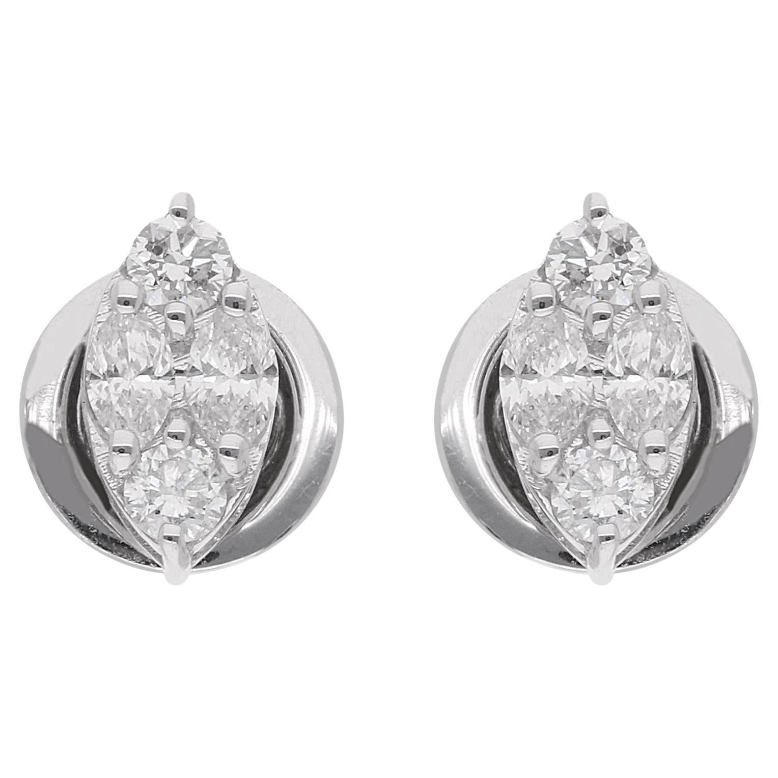 Orecchini con diamanti rotondi marquise di colore HI, purezza SI, oro bianco 14 carati