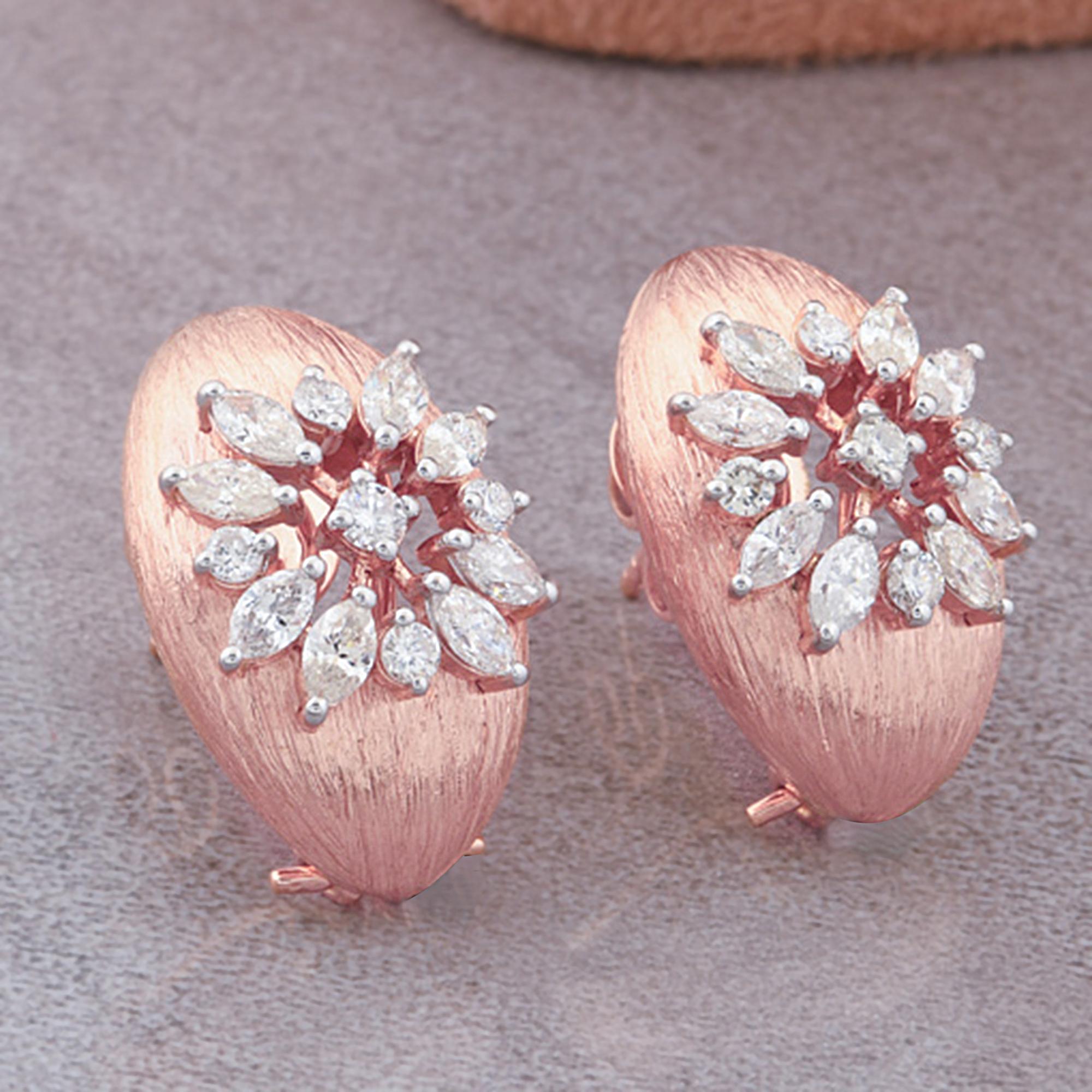 Moderne Boucles d'oreilles en or rose 18 carats avec diamants ronds et marquises de couleur HI et de pureté SI en vente