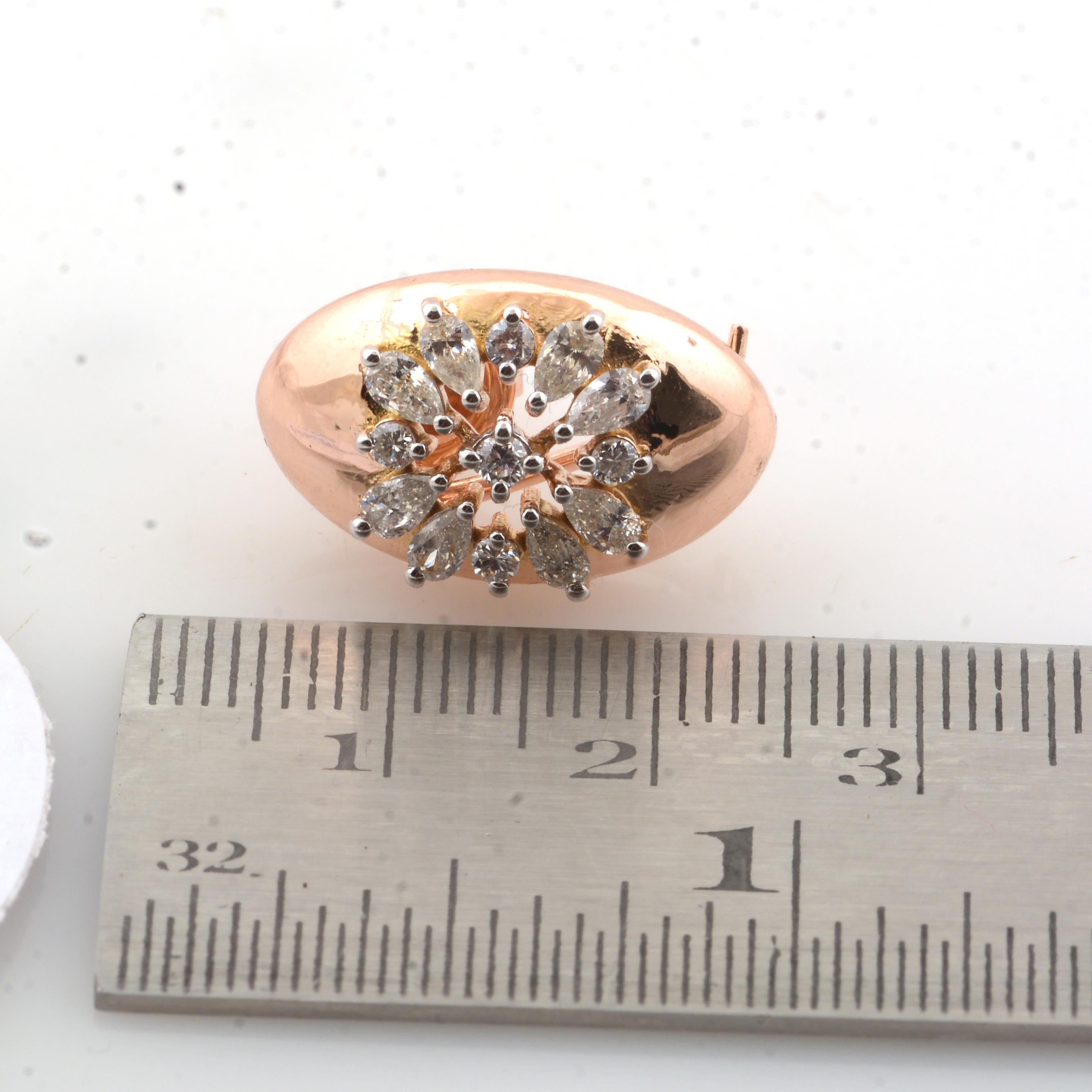 Taille Marquise Boucles d'oreilles en or rose 18 carats avec diamants ronds et marquises de couleur HI et de pureté SI en vente