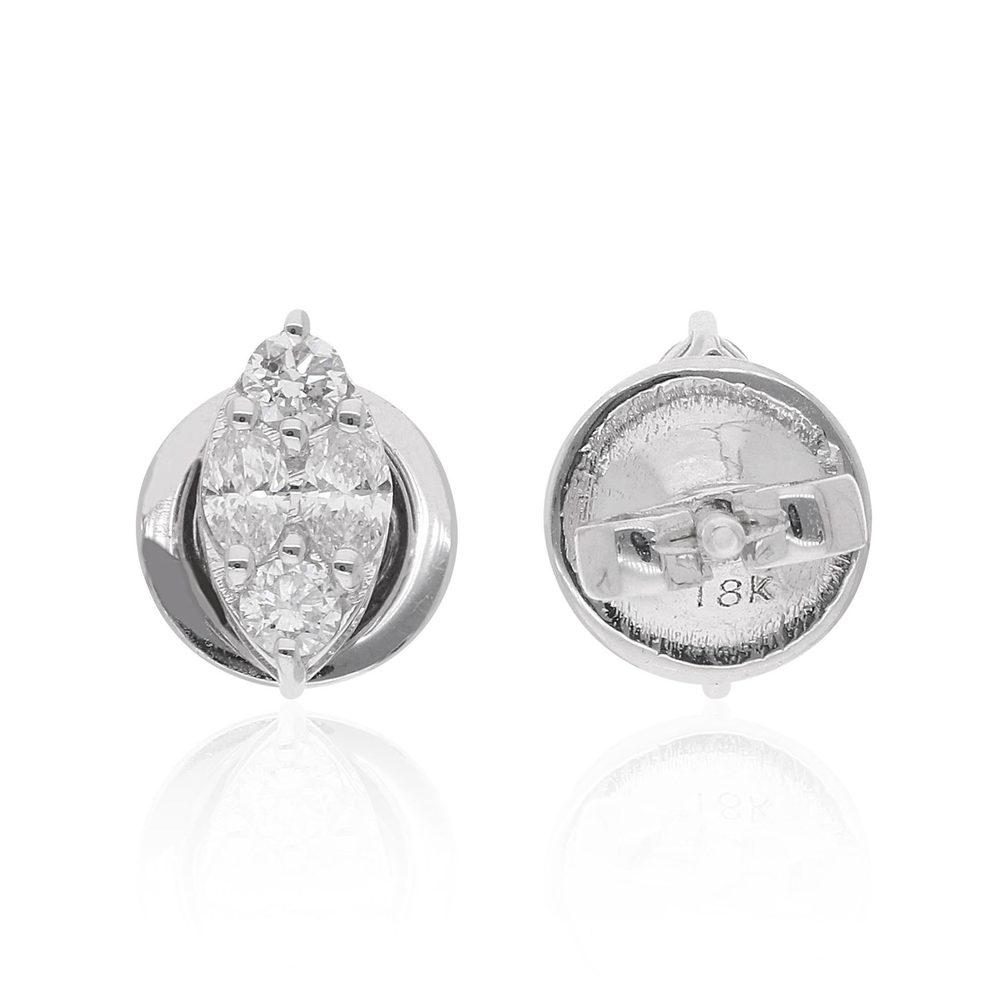Set in 18 karat white gold, the metal of choice for its timeless appeal and lustrous finish, these earrings exude an air of sophistication and refinement. The cool, silvery hue of white gold complements the diamonds perfectly, creating a striking