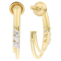 SI Clarity HI Color Marquise Shape Diamond Hoop Earrings 18 Karat Yellow Gold