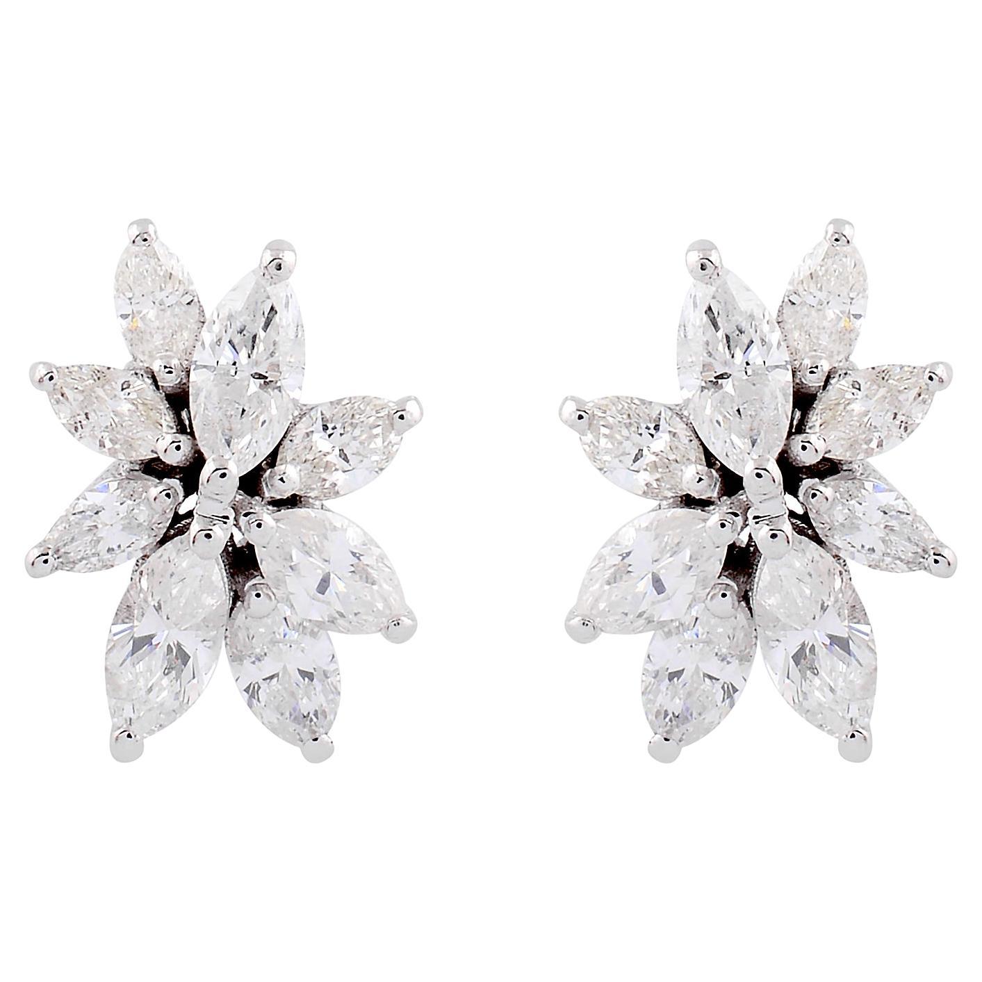 SI Clarity HI Color Marquise Shape Diamond Stud Earrings 18 Karat White Gold