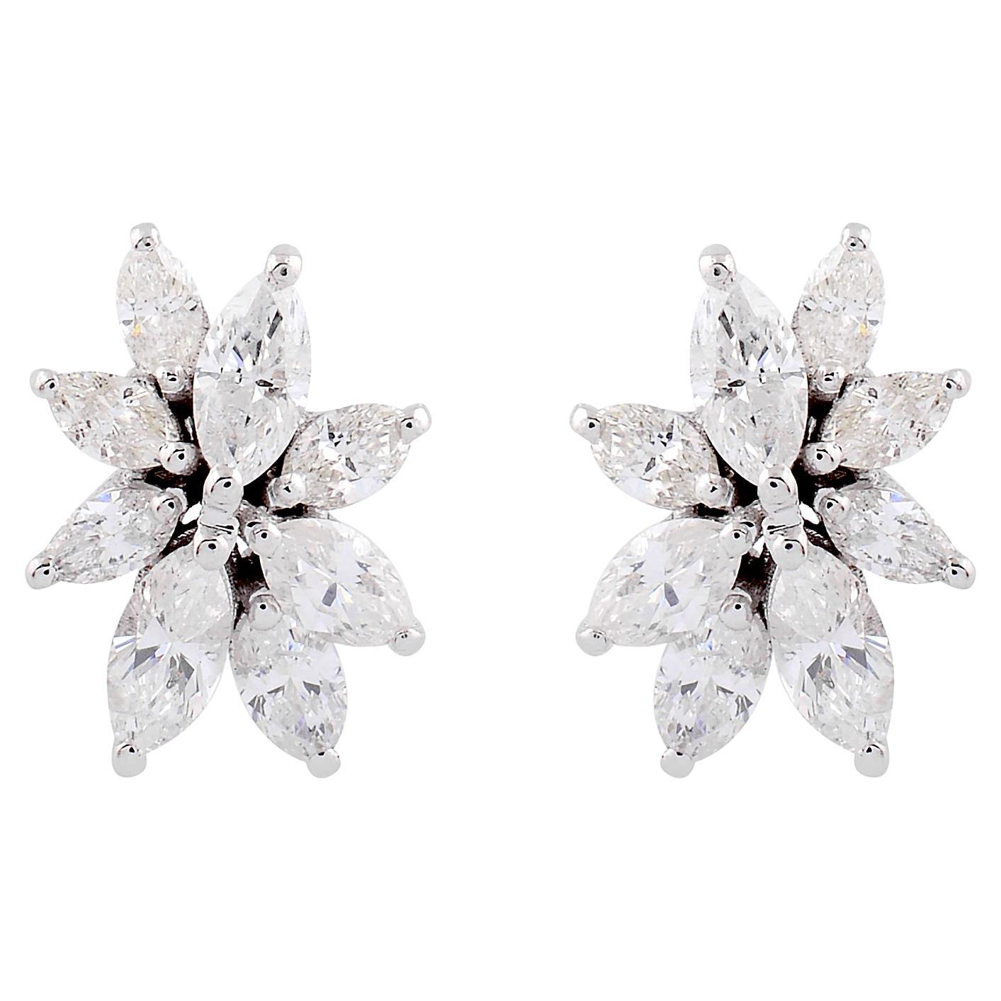 SI Clarity HI Color Marquise Shape Diamond Stud Earrings 18 Karat White Gold