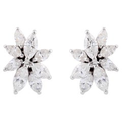 SI Clarity HI Color Marquise Shape Diamond Stud Earrings 18 Karat White Gold