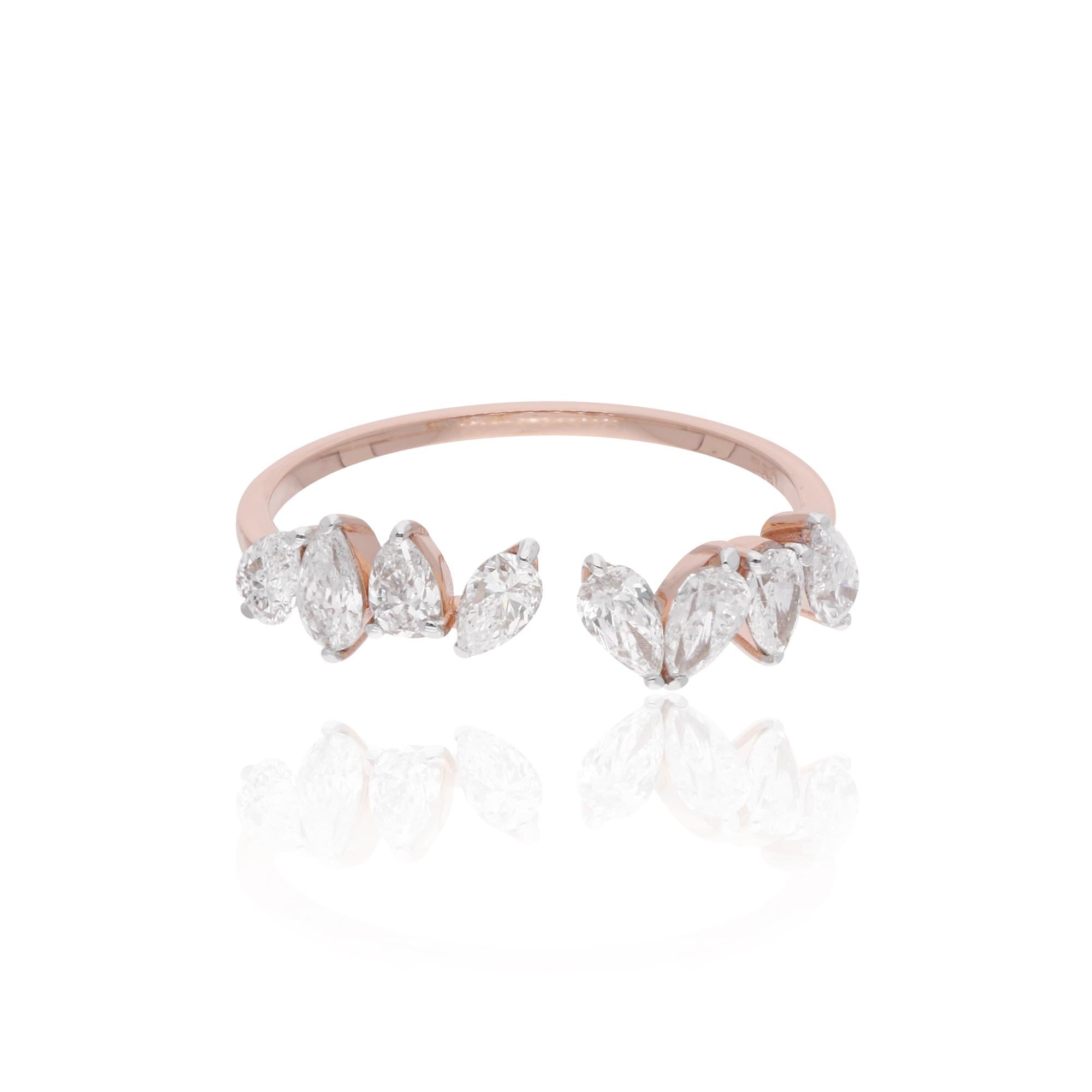 For Sale:  SI Clarity HI Color Minimalist Diamond Open Cuff Ring 18 Karat Rose Gold Jewelry 3