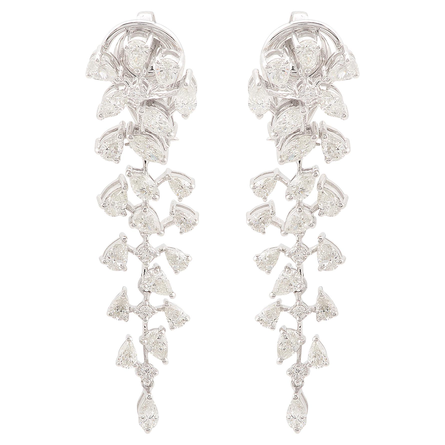 SI Clarity HI Color Mixed Shape Diamond Engagement Drop Earrings 14k White Gold