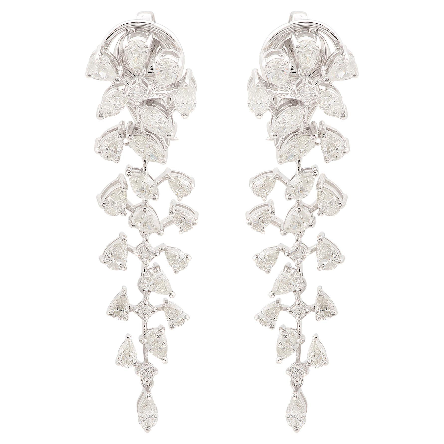 SI Clarity HI Color Mixed Shape Diamond Engagement Drop Earrings 18k White Gold