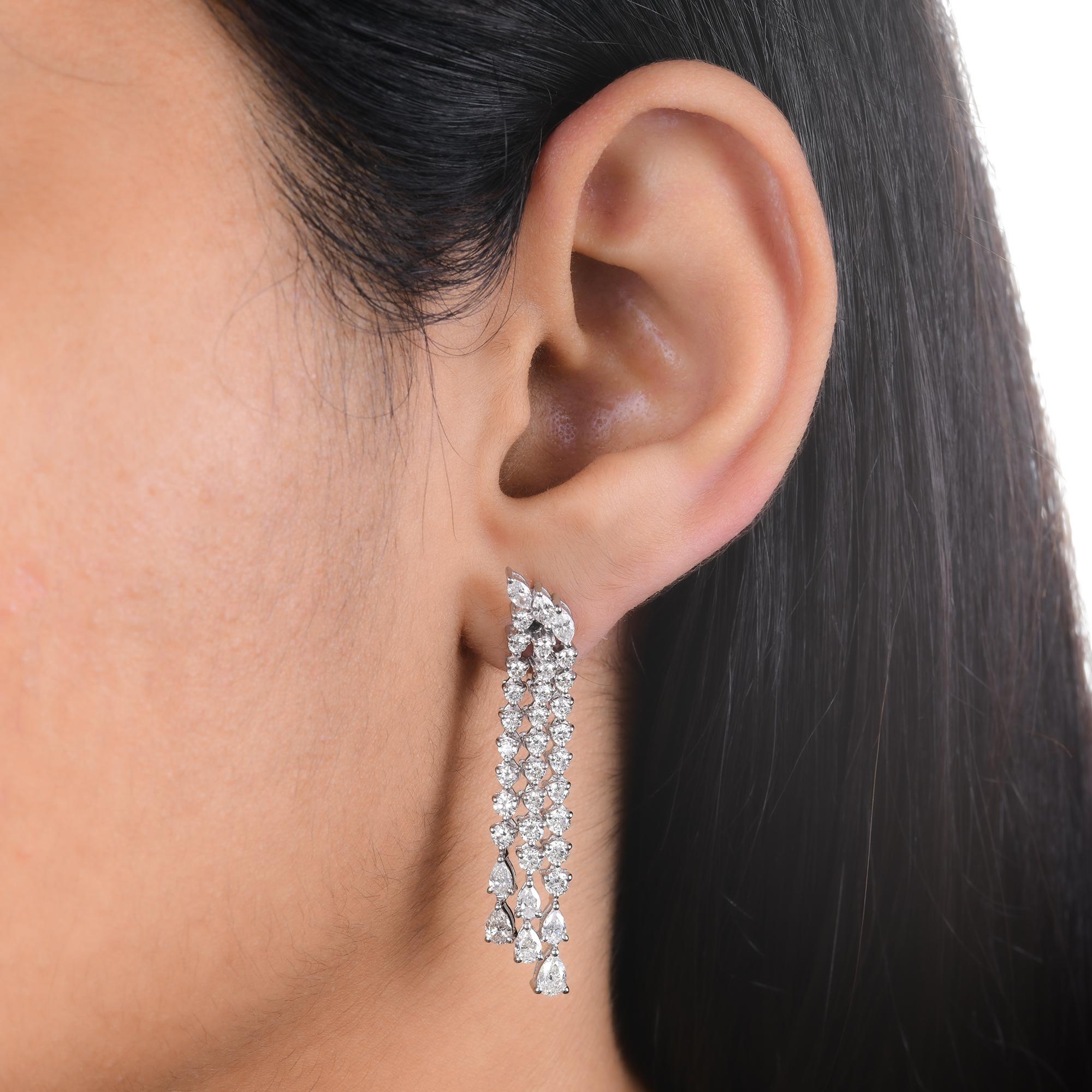 Modern SI Clarity HI Color Multi Shape Diamond Chandelier Earrings 10 Karat White Gold For Sale