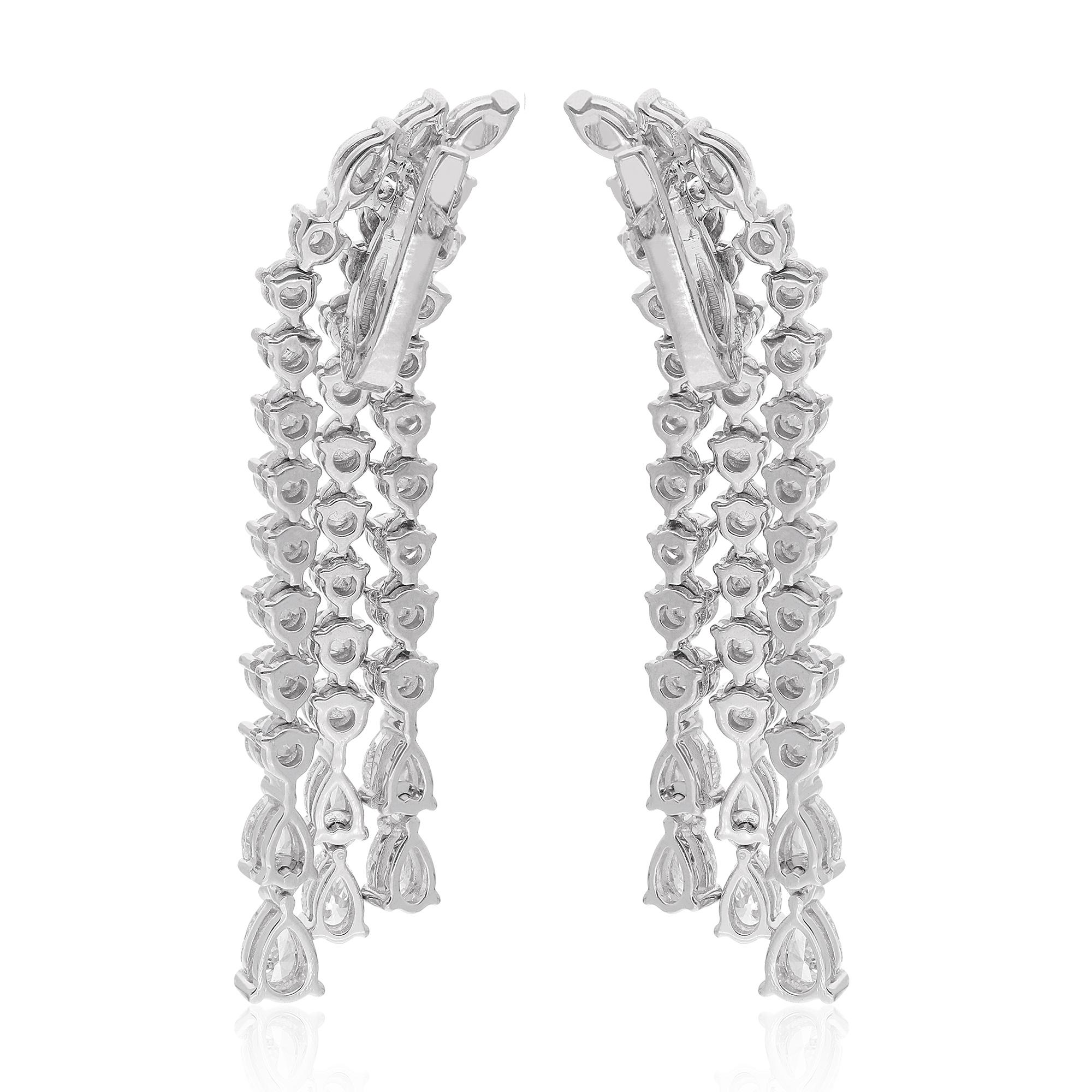 SI Clarity HI Color Multi Shape Diamond Chandelier Earrings 10 Karat White Gold In New Condition For Sale In Diera, Dubai