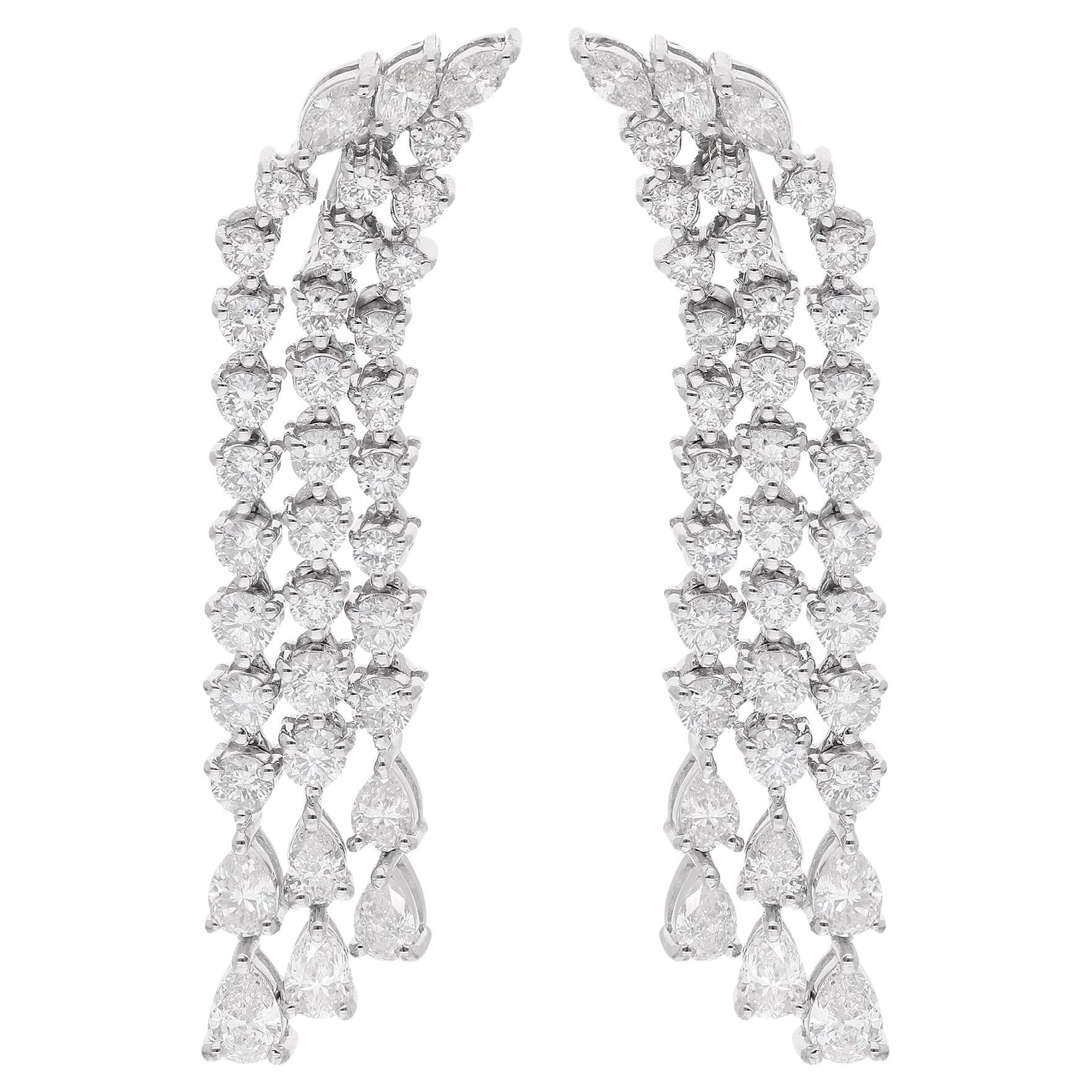 SI Clarity HI Color Multi Shape Diamond Chandelier Earrings 10 Karat White Gold