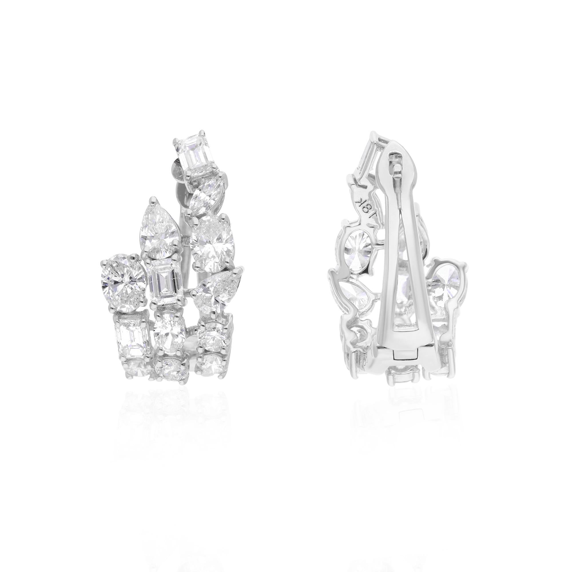 Discover the allure of sophistication with these exquisite Multi Shape Diamond Earrings, a perfect fusion of elegance and brilliance. Crafted from luxurious 14 Karat White Gold, these earrings are designed to captivate with their unique combination