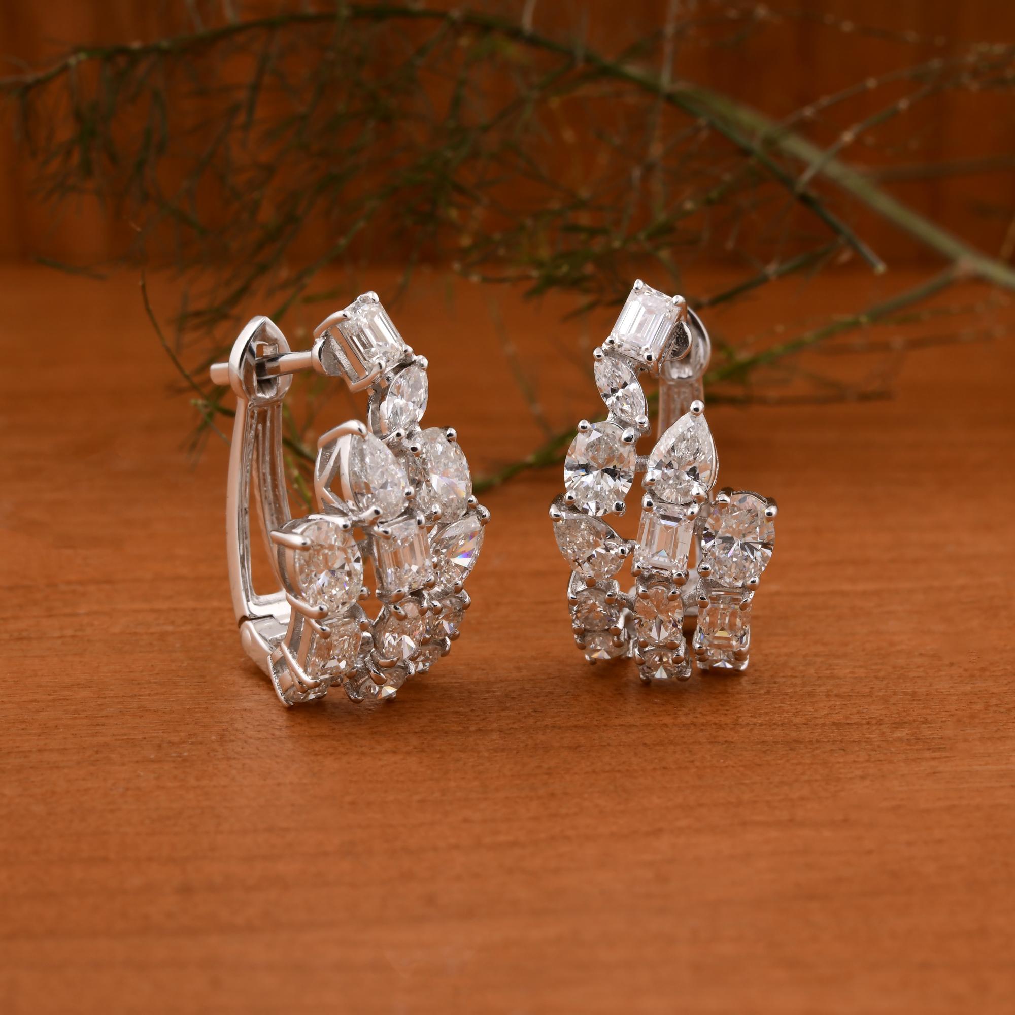 Modern SI Clarity HI Color Multi Shape Diamond Earrings 14 Karat White Gold Jewelry For Sale