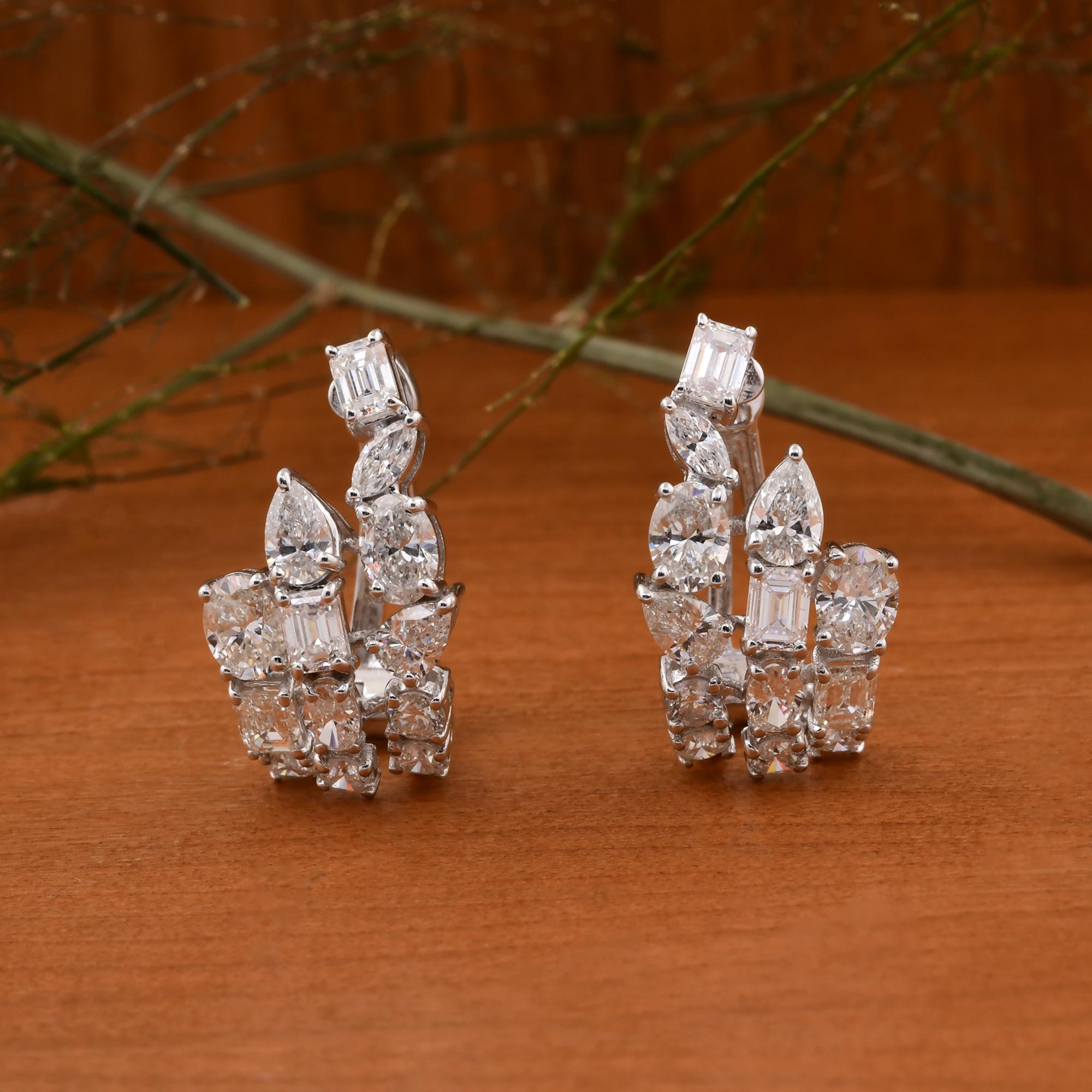 Oval Cut SI Clarity HI Color Multi Shape Diamond Earrings 14 Karat White Gold Jewelry For Sale