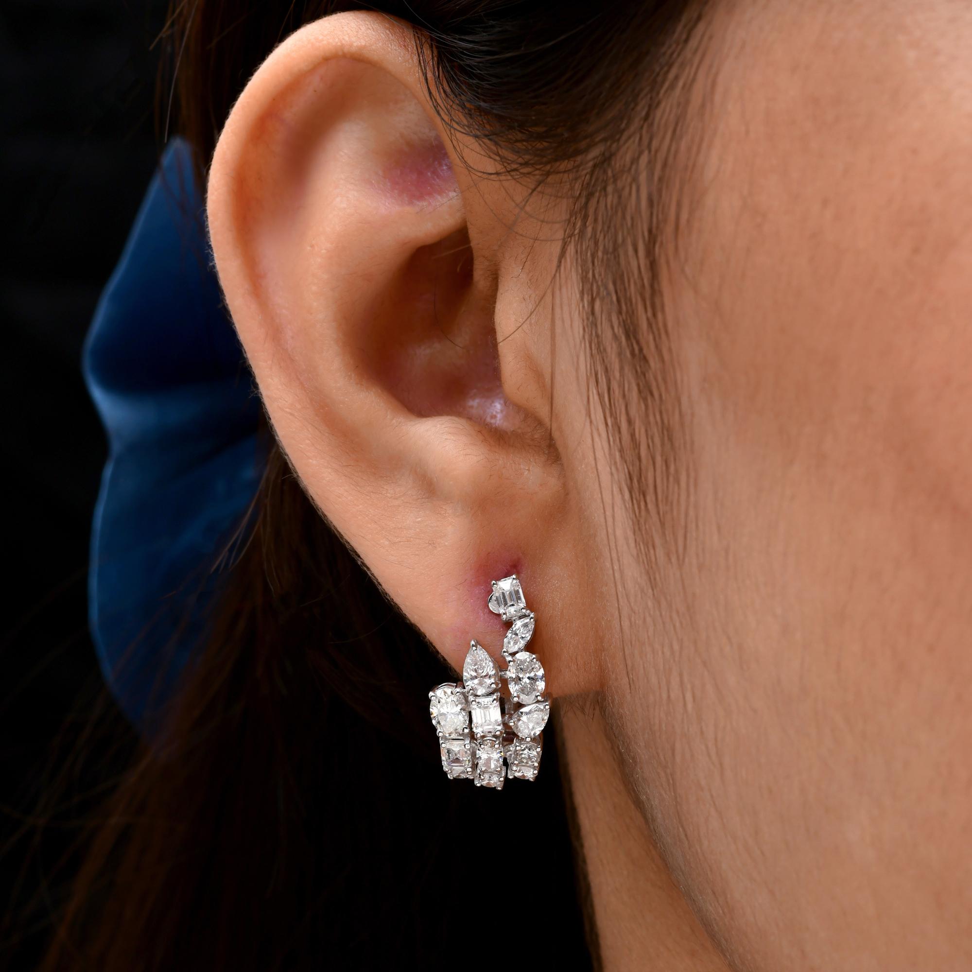 SI Clarity HI Color Multi Shape Diamond Earrings 14 Karat White Gold Jewelry In New Condition For Sale In Diera, Dubai